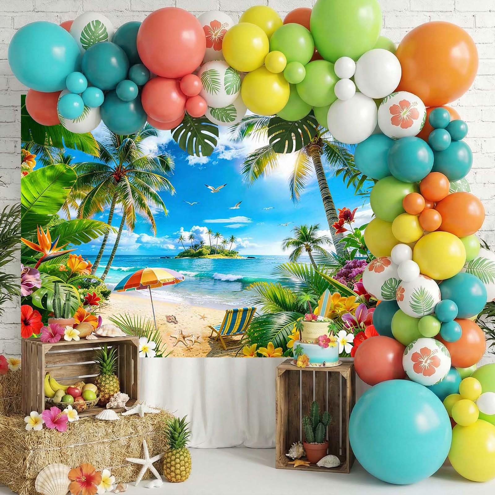 Summer Luau Beach Backdrop 7x5ft Tropical Hawaii Palm Leaves Photo Prop