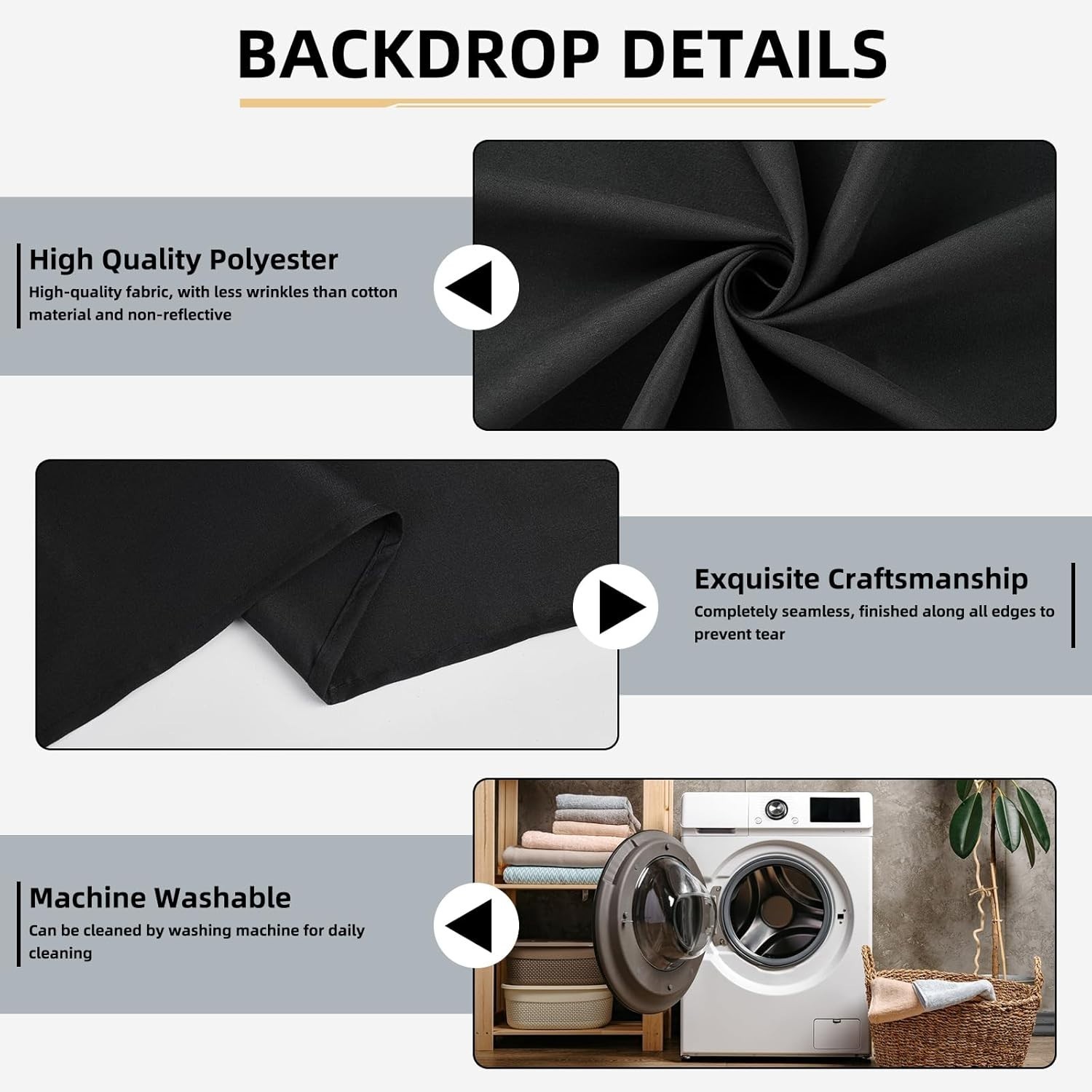 5×10 FT Black Photo Backdrop – Durable, Machine Washable for Studio and Events