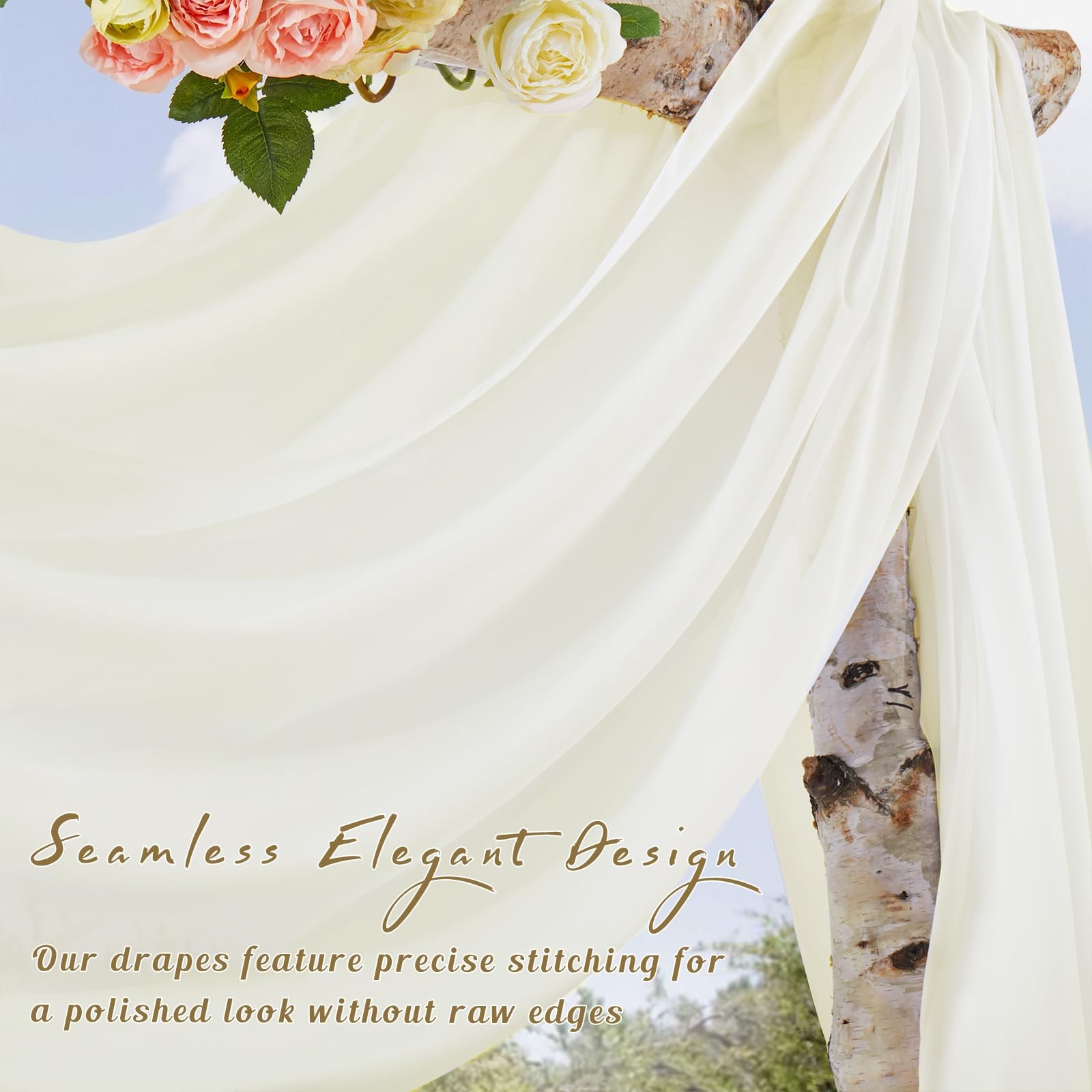1 Panel 28 Inch x 19ft Ivory Chiffon Wedding Arch Draping Fabric Sheer Drape