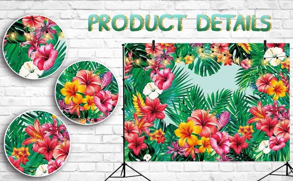 Tropical Palm Leaves Backdrop Floral Summer Jungle 7x5FT, green