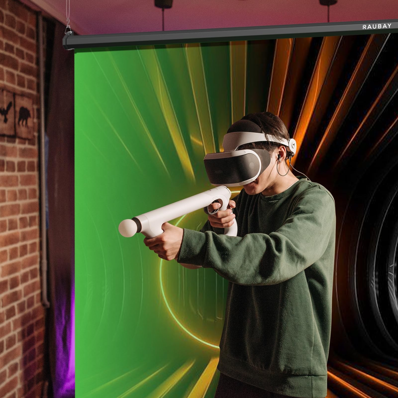 RAUBAY Retractable Pull Down Green Screen – 78.7″ Wider(78.7 x 86.6in),