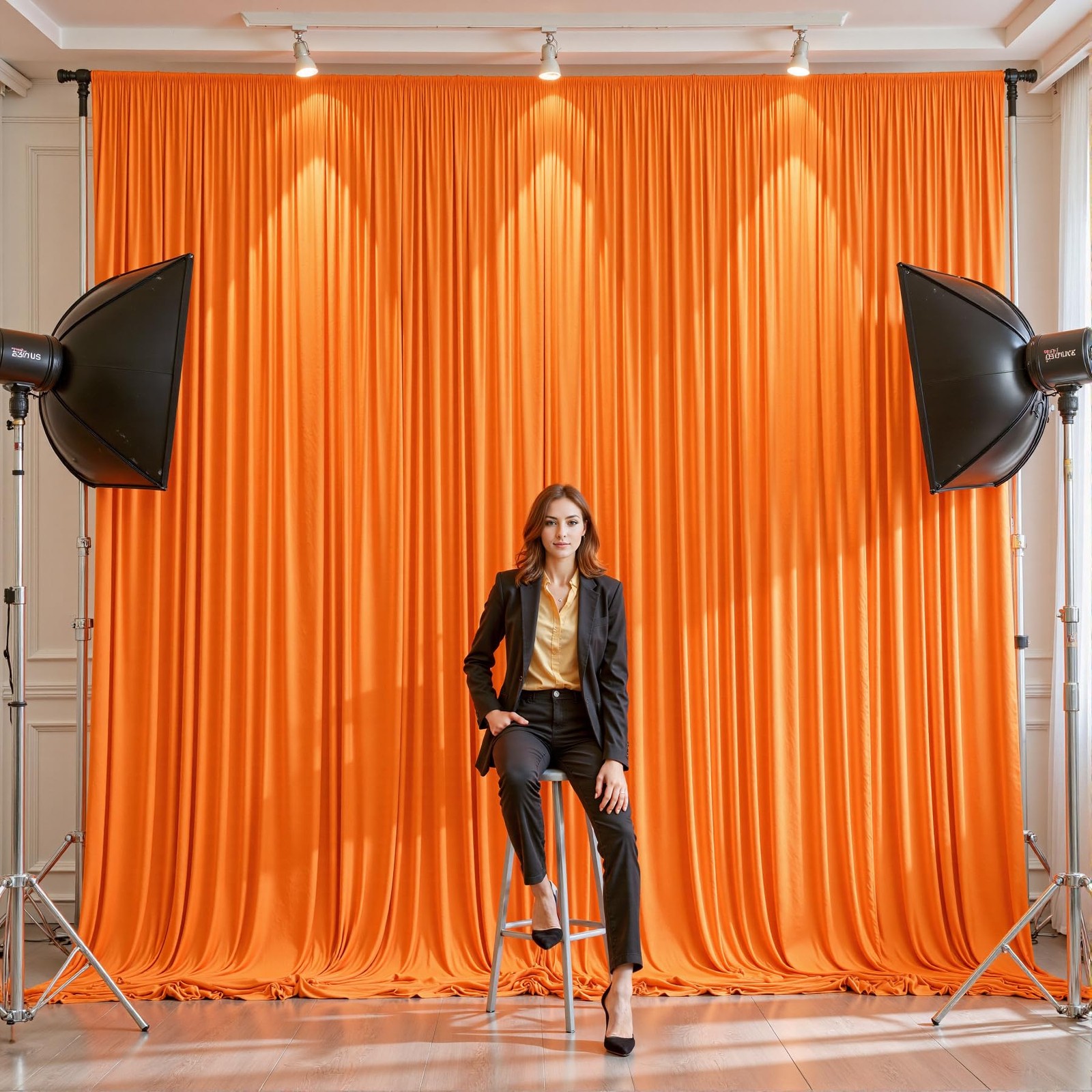 10 Panles Orange Backdrop Curtains – Wrinkle W4′ x H10′(10 panels),