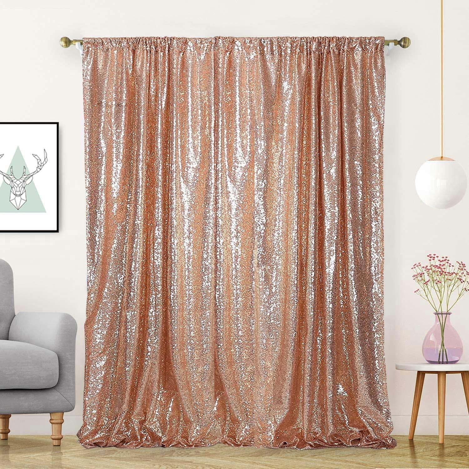 Rose Gold Sequin Backdrop Curtain Panel Drape Party Photo Background 8x8ft
