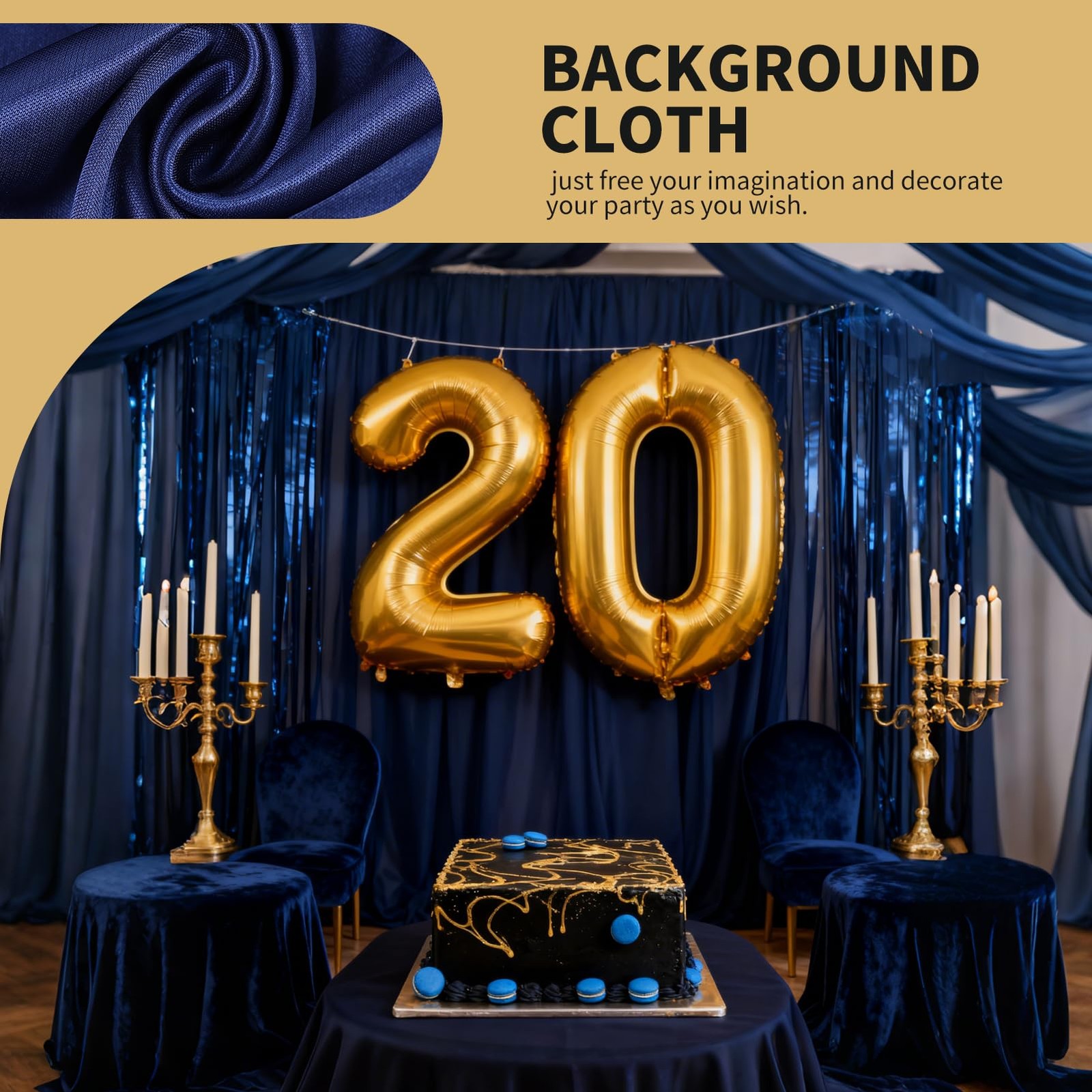 2 PCS 5×10 FT Navy Blue Photo Stage Backdrop Curtains Drapes Photography Party