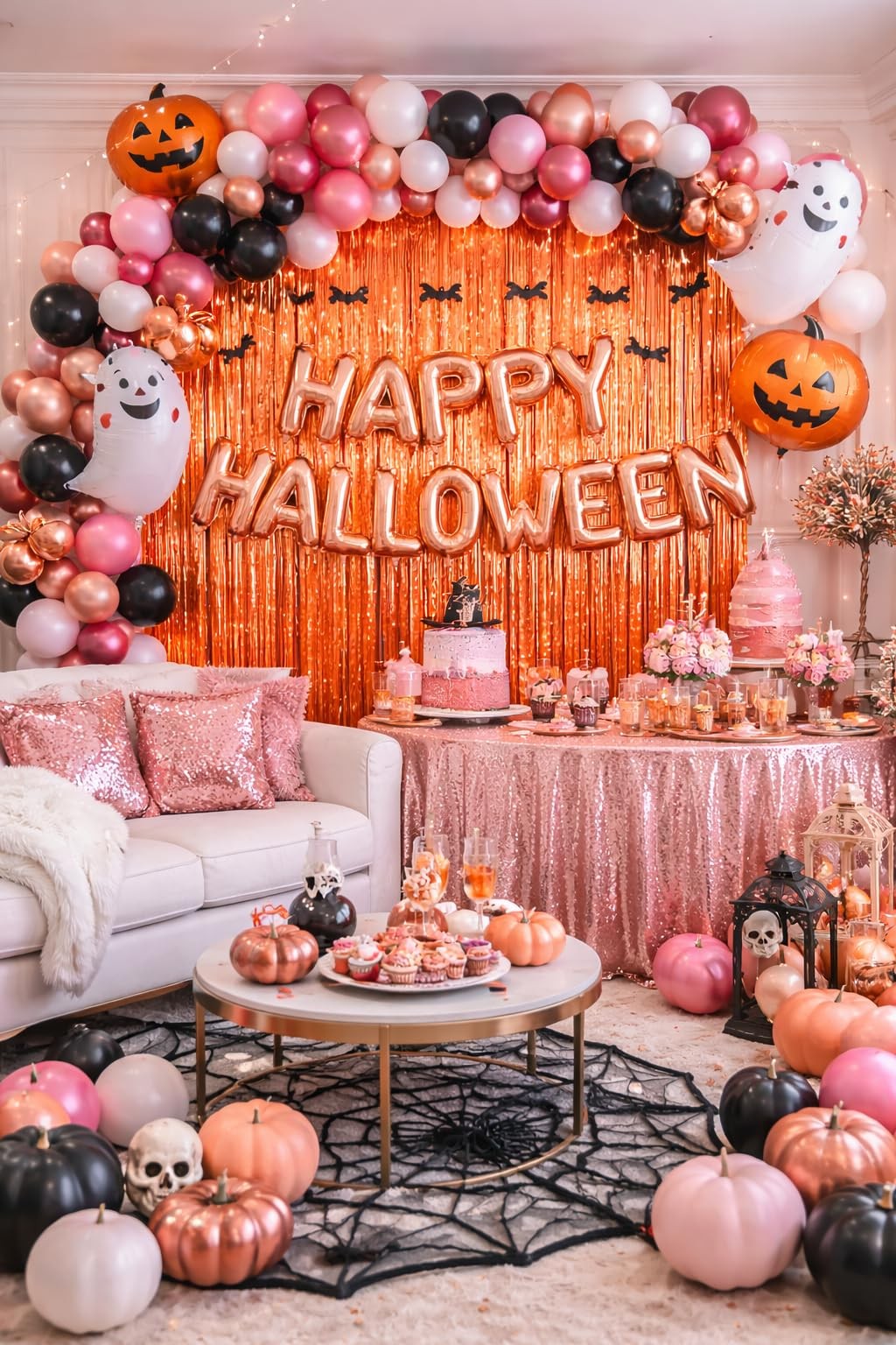 2 PCS 3.2×6.4 Ft Orange Macaron Foil Fringe Backdrop Curtain Tinsel Party