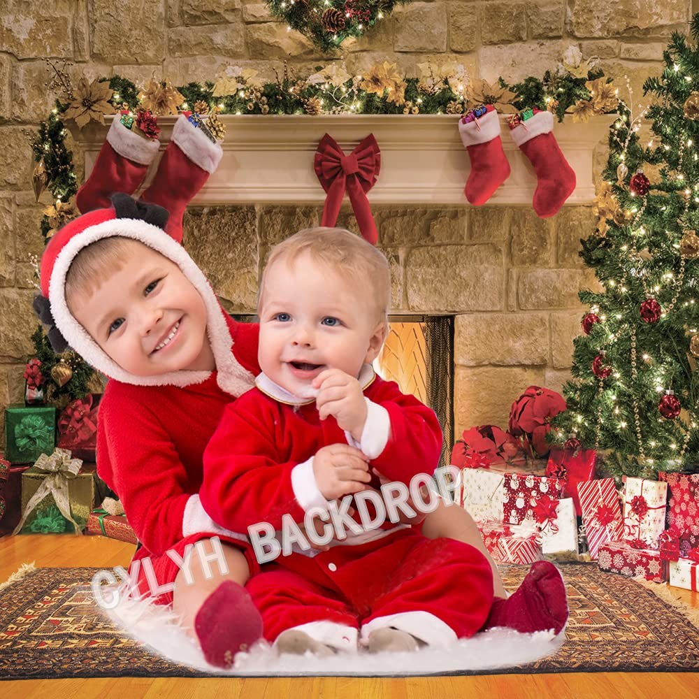 10×10 Ft Christmas Photography Backdrops Christmas Fireplace Backdrop Child Chri