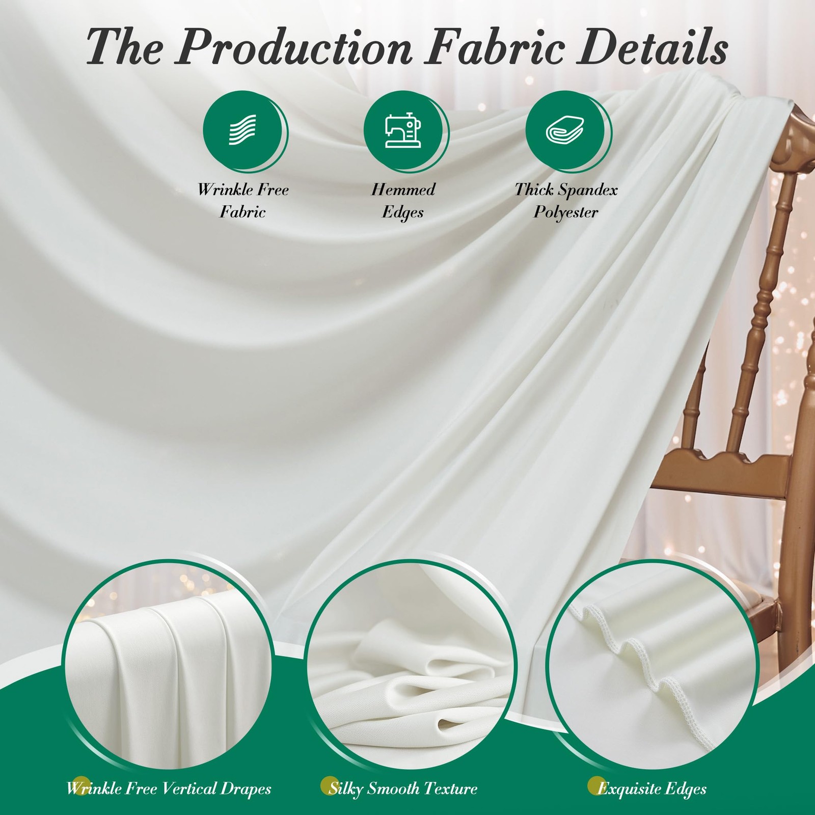 20 ft x 10 ft Free Ivory Backdrop Curtain for Wedding Parties, Polyester Ivor…