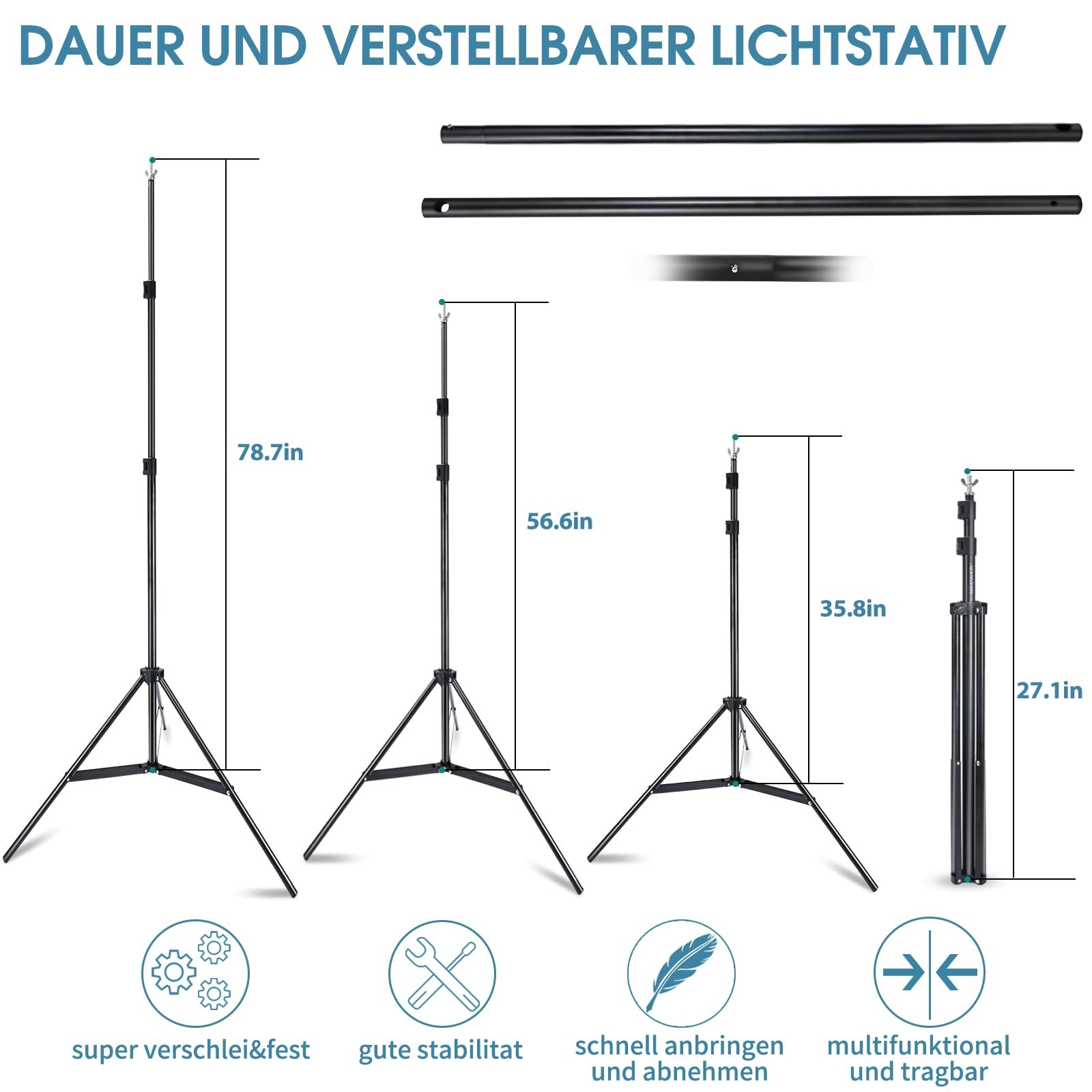 Photo Video Studio 10x7Ft (WxH) Adjustable Background Stand Backdrop Support Sys