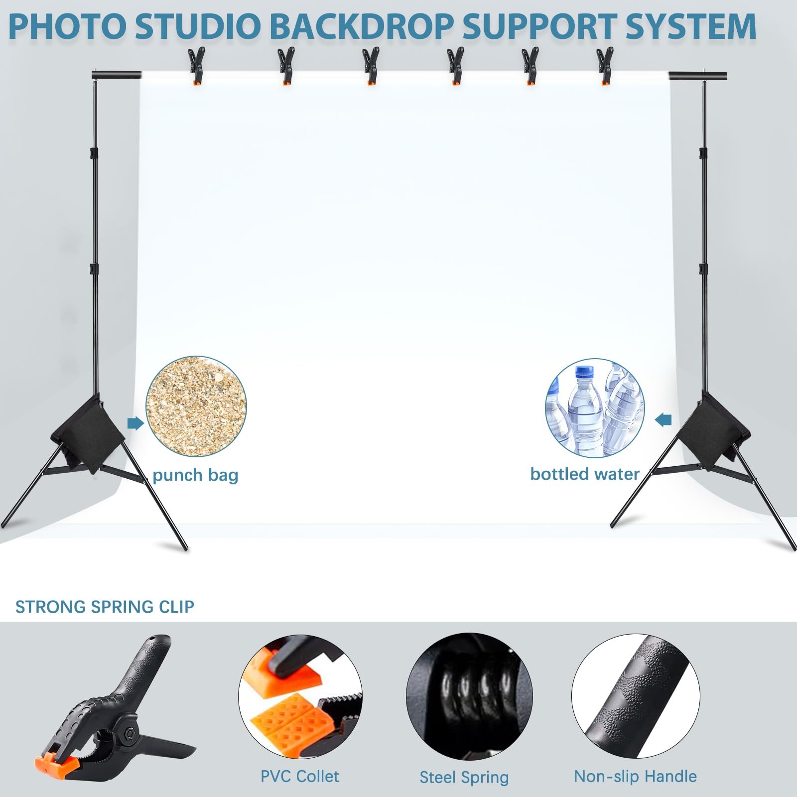 Photo Video Studio 10x7Ft (WxH) Adjustable Background Stand Backdrop System K…