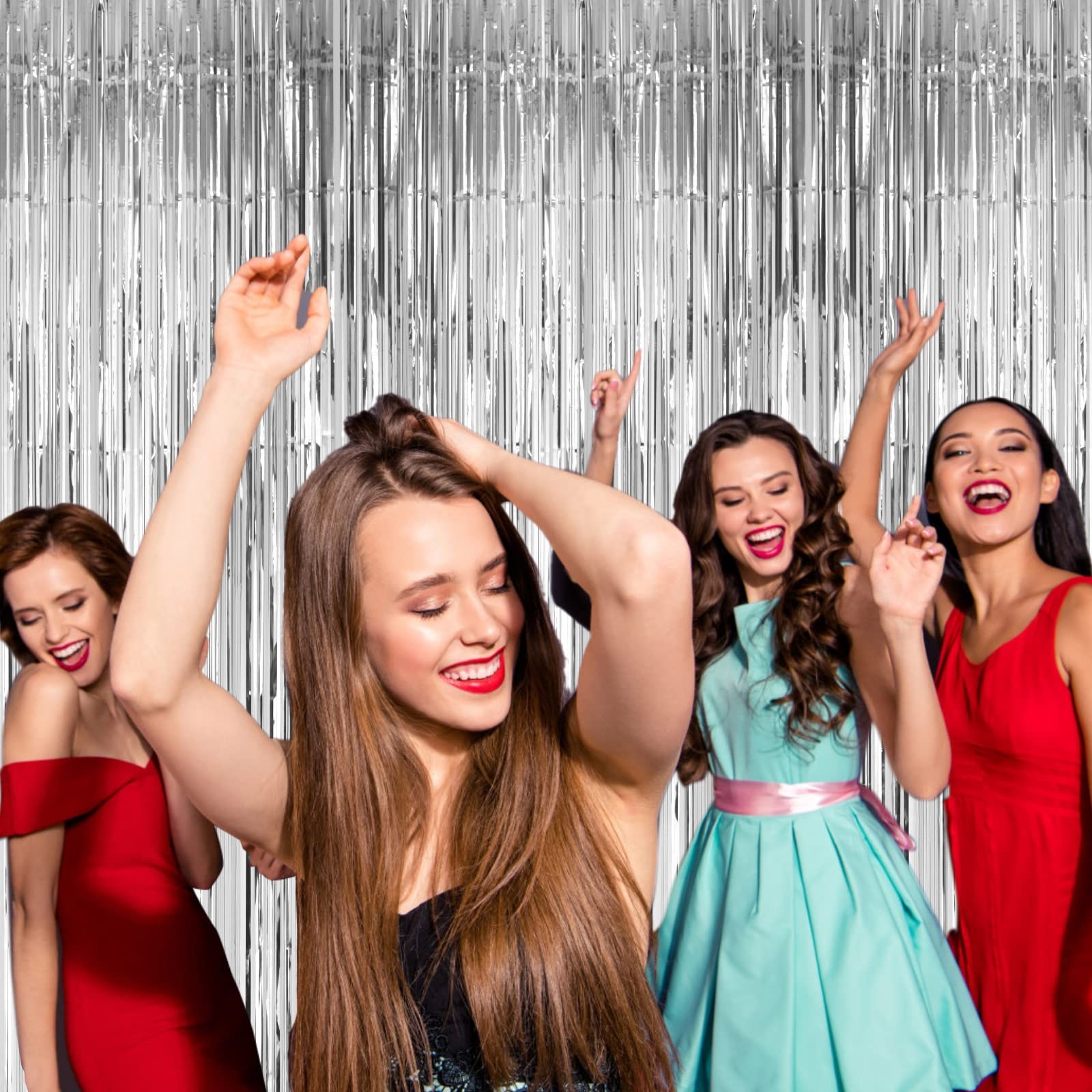 Silver Foil Fringe Backdrop Curtains 3.3×8.2 Feet Tinsel Party Streamers 3 PCS