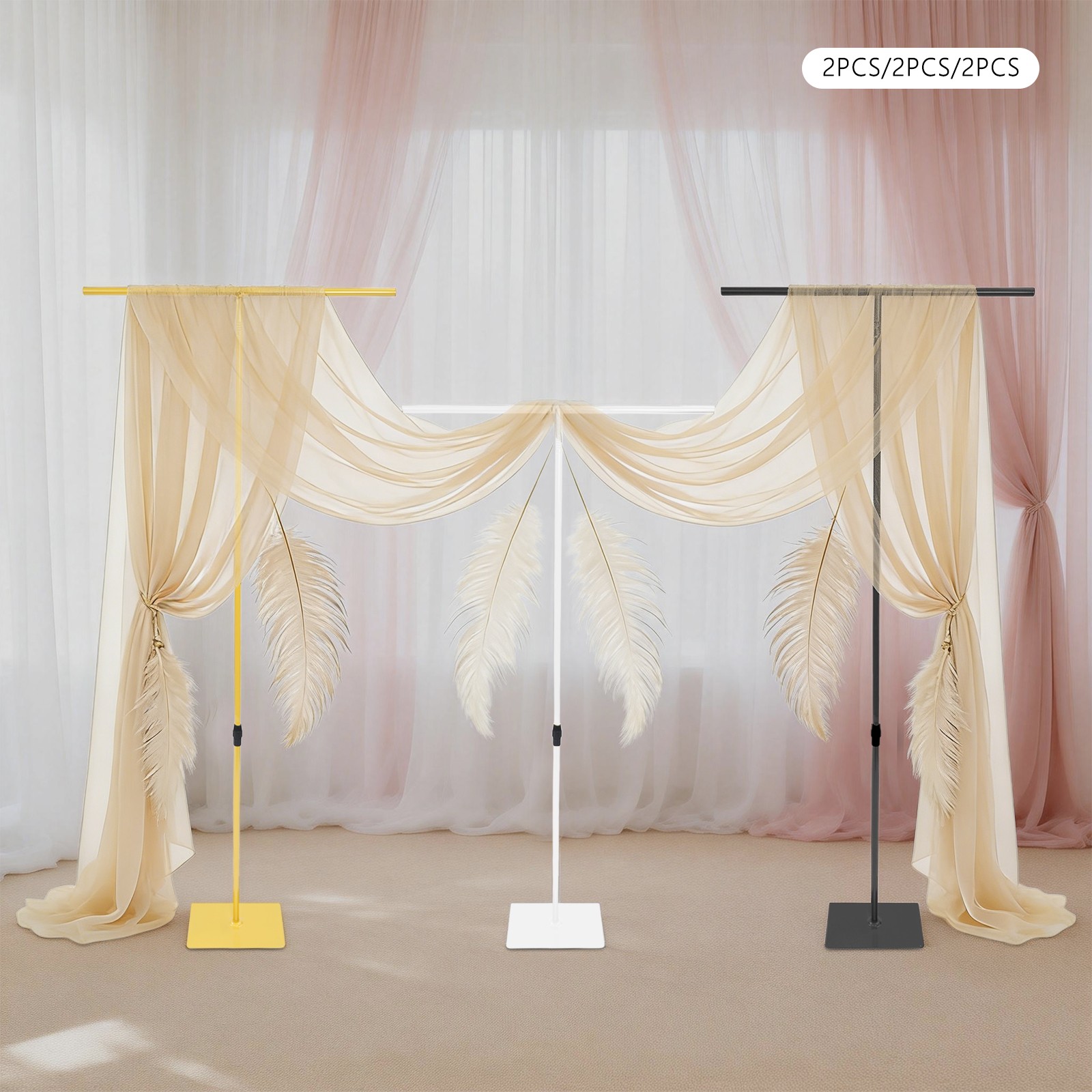 Adjustable Height Backdrop Stands , 2 Pcs Wedding Backdrop Stands For Weddings