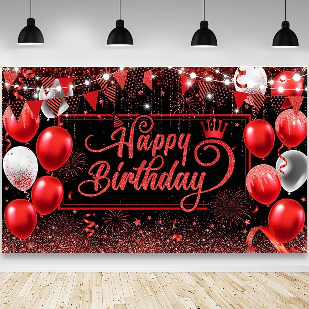 Happy Birthday Backdrop for Man Photography Background Red and Black