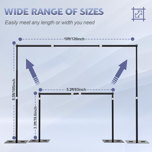 Heavy Duty Backdrop Stand Adjustable Photo Background Support 8.5x10ft Black