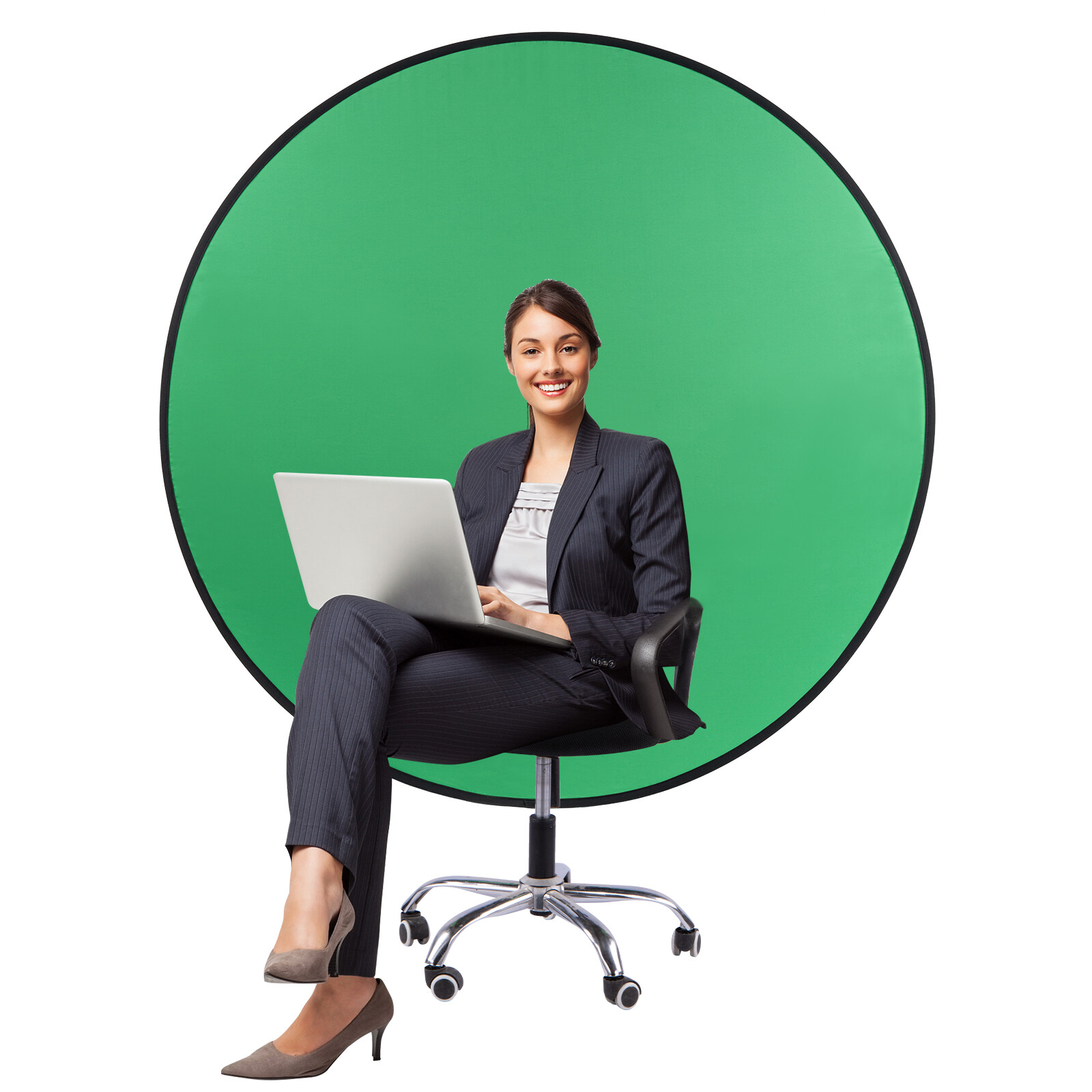 59″ Green Screen Backdrop Round Collapsible Webcam Background For Chair Videos