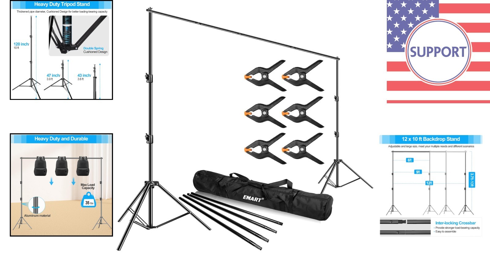 Heavy Duty Backdrop Stand 10x12ft with Portable Carry Bag for Ultimate Stability