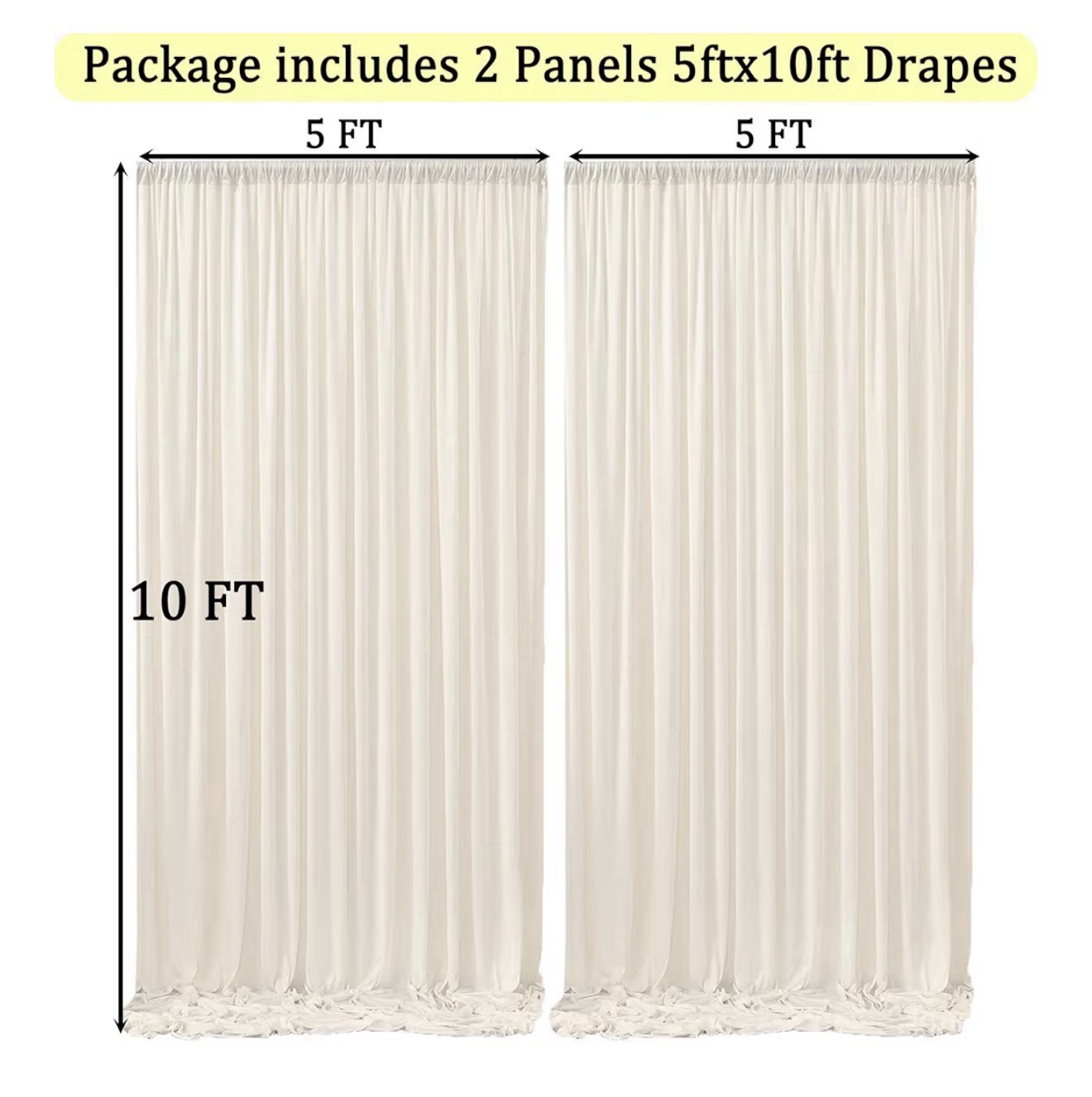 Ivory Polyester Wrinkle Free Floral Backdrop Curtains 2 Panels 5x10ft 10x10ft