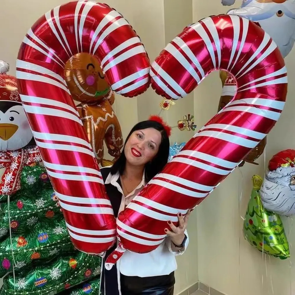 2PCS Christmas Candy Cane Foil Balloons Santa Party Home Decor 80x38cm