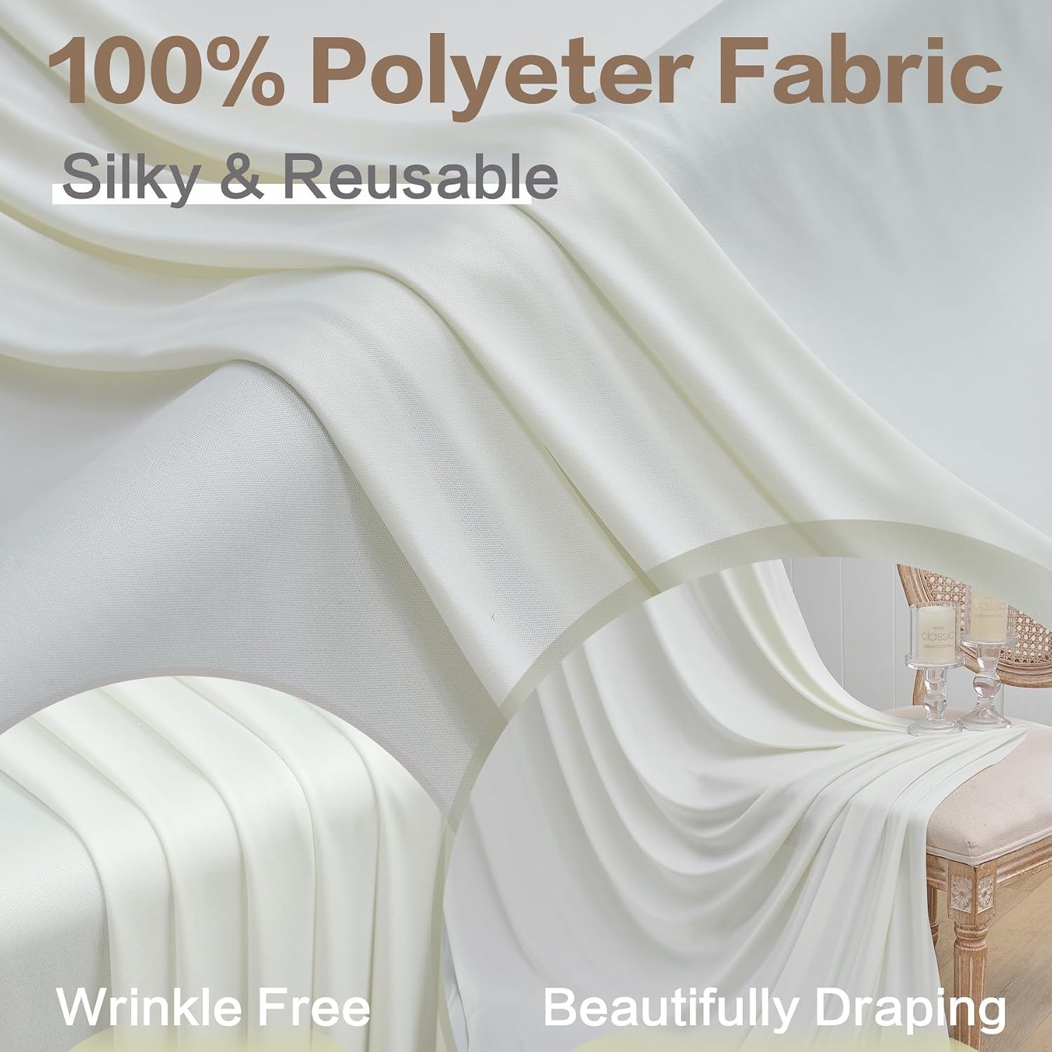 Sleek 6-Panel Ivory Backdrop Curtain – Perfect for Celebrations & Special Events