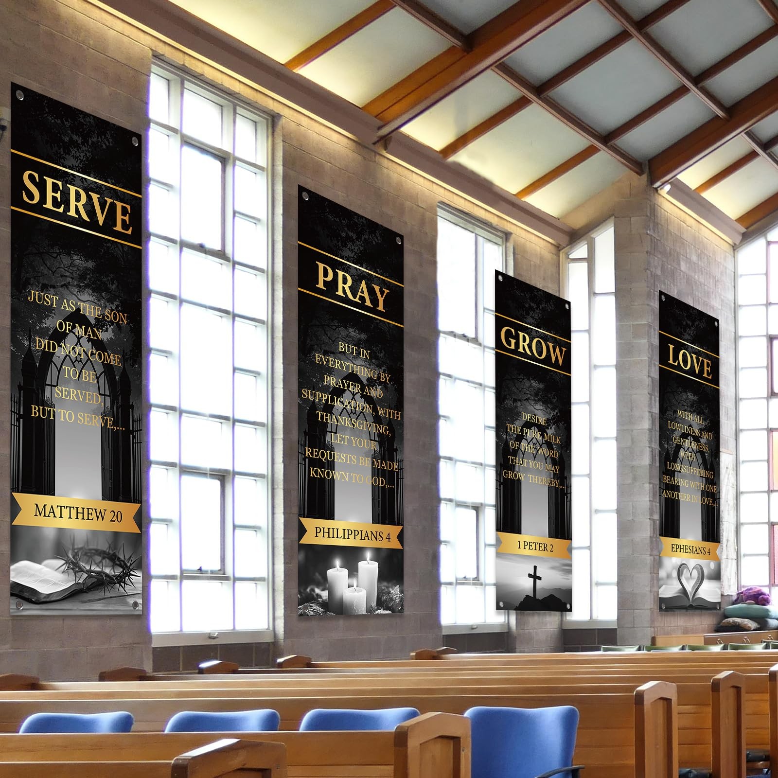 4Pcs Church Banners for Sanctuary Wall Welcome Religious Banners Hanging Back…