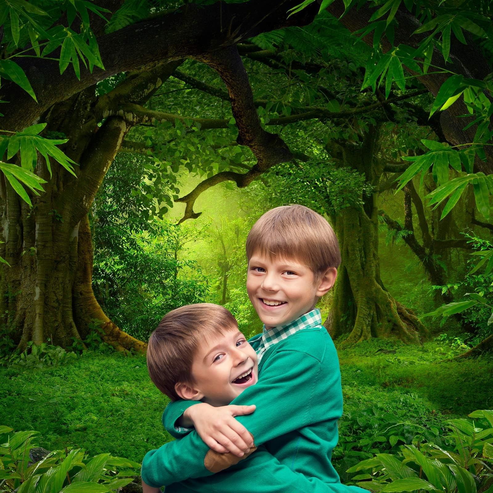 Jungle Forest Backdrop Rainforest Huge Trees Natural 7x5ft, Pure Green