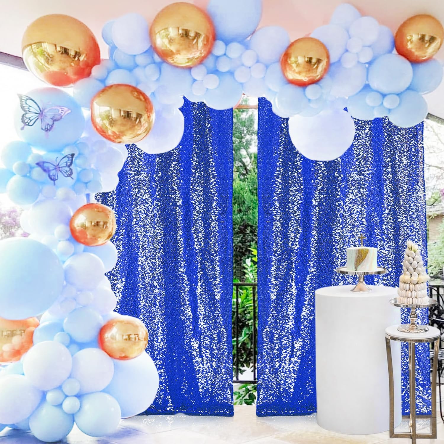 2×8FT-2PCS Royal Blue Sequin Backdrop Curtains Panels, Photography Backdrop G…