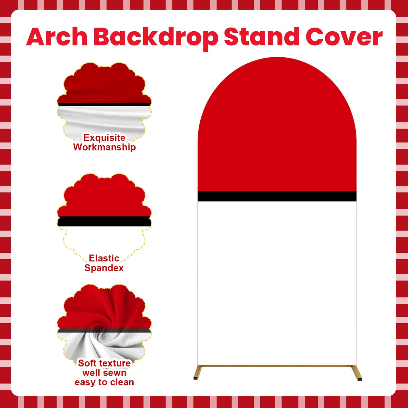 6 × 3.3 Ft/72 × 40 Inch Red Black and White Cartoon Arch Cover Spandex Fitted…