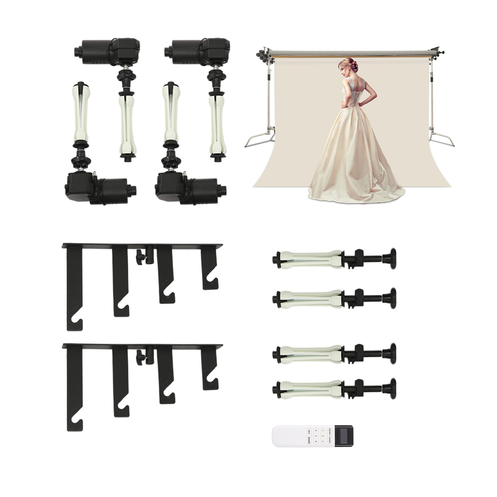 4 Roller Electric Photography Backdrop Mechanism Rack Wall Mount/Stand w/Remote