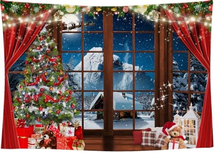 Black 7x5FT Black Window Backdrop for Christmas Trees & Santa