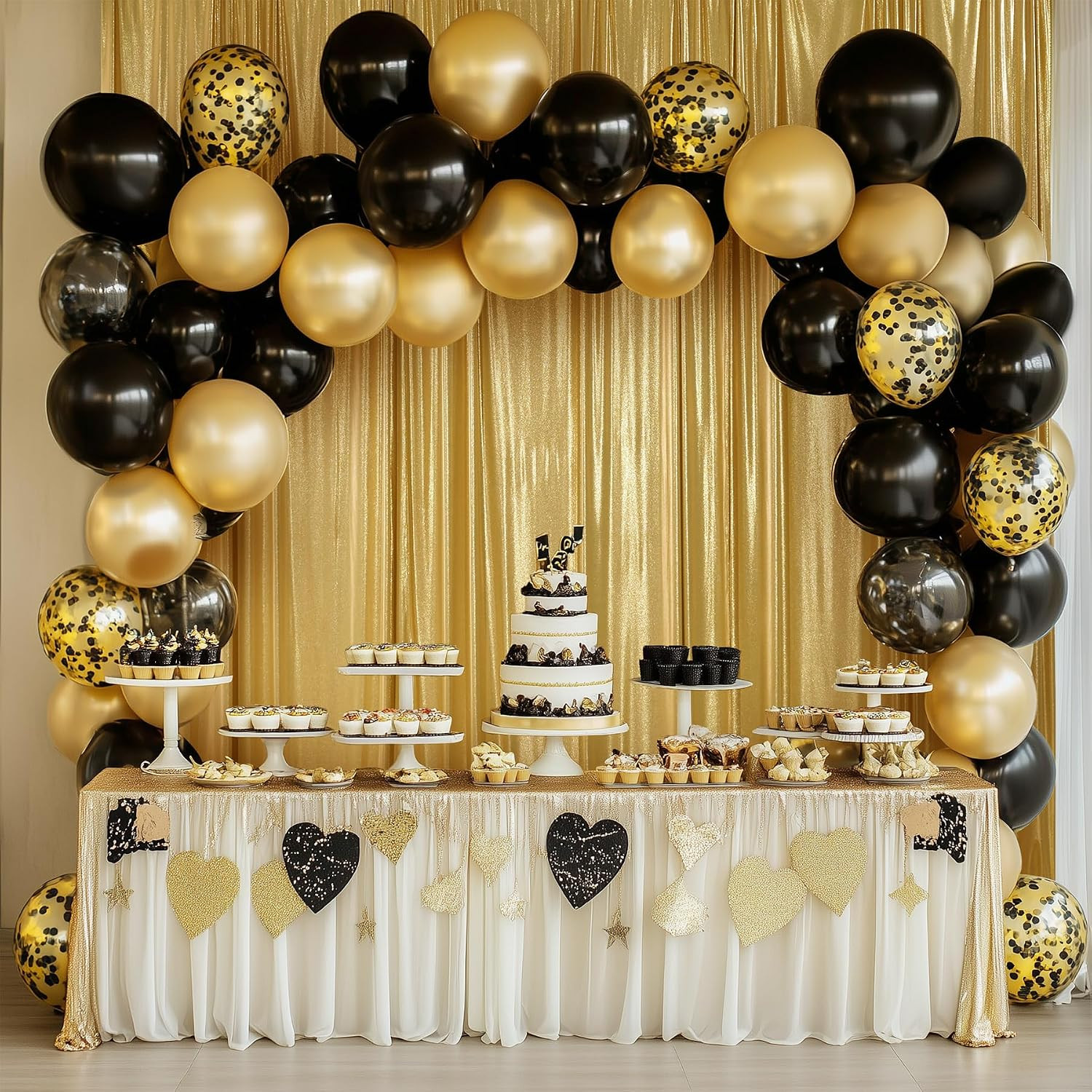 10X10 Ft Gold Sequin Backdrop Curtain Panels for Parties, Wrinkle Free Glitter P