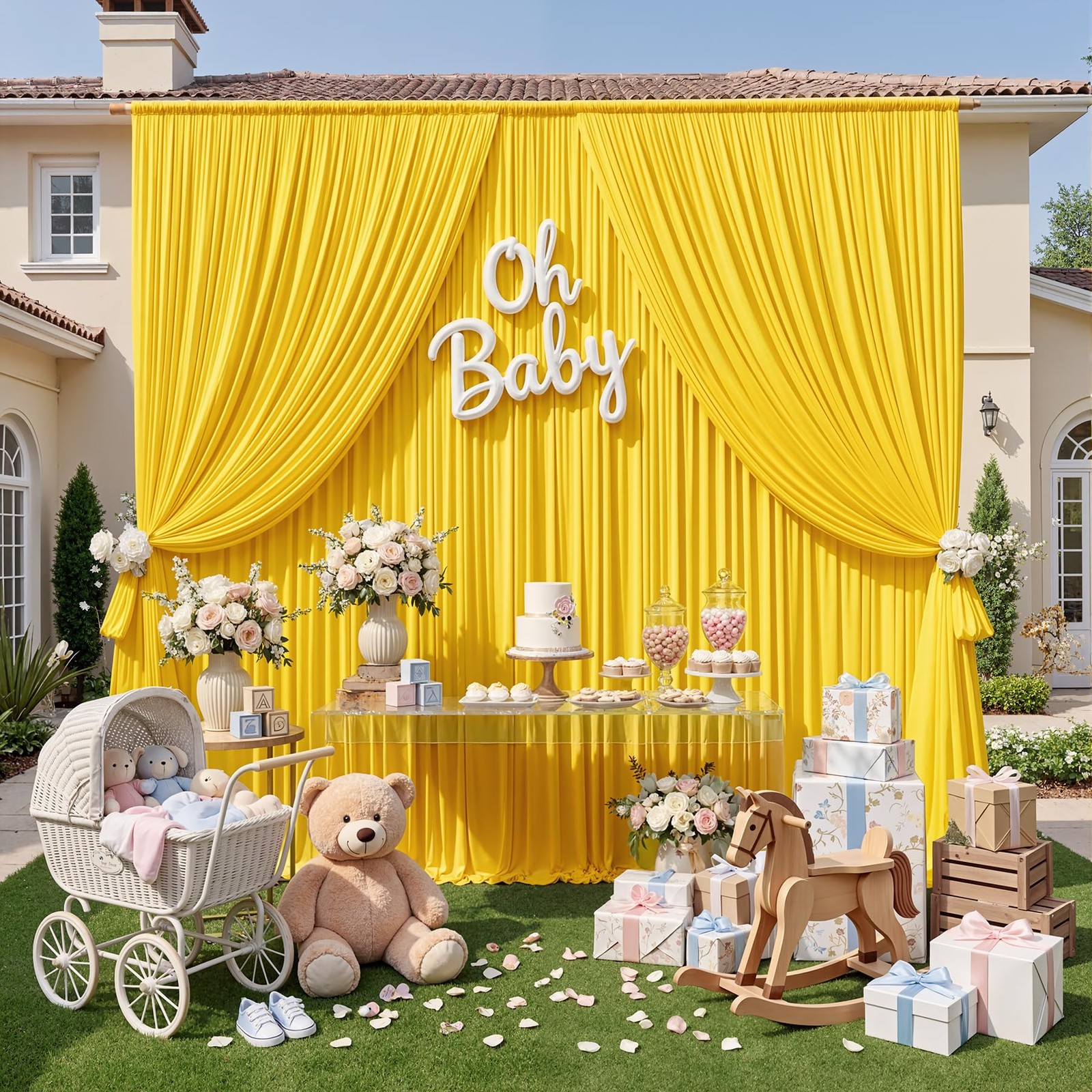 10x10ft Yellow Wrinkle Free Polyester Backdrop Curtain 2 Panels 5x10ft