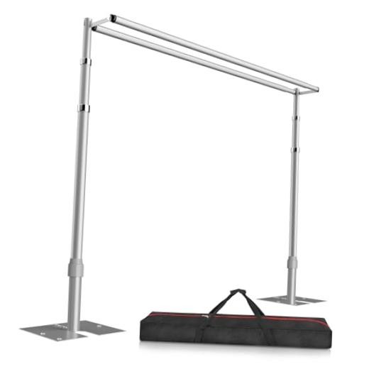Backdrop Stand Heavy Duty 8.9x10Ft, Double Crossbar Pipe and 8.9x10FT Silver