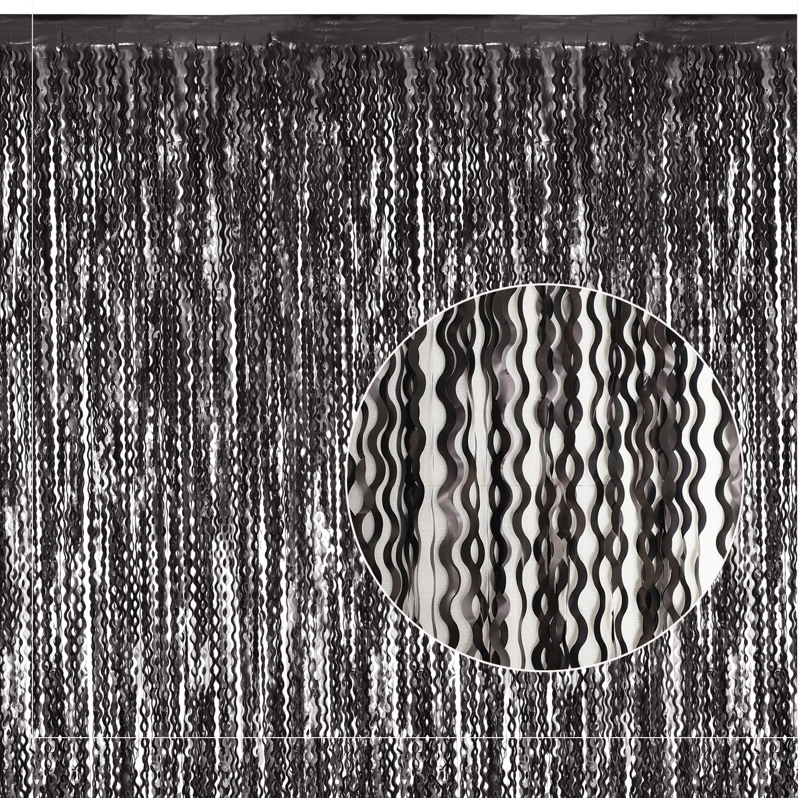 4 Pack 3.3×6.6 Ft Black Foil Fringe Curtains Party Decor Streamer Backdrop