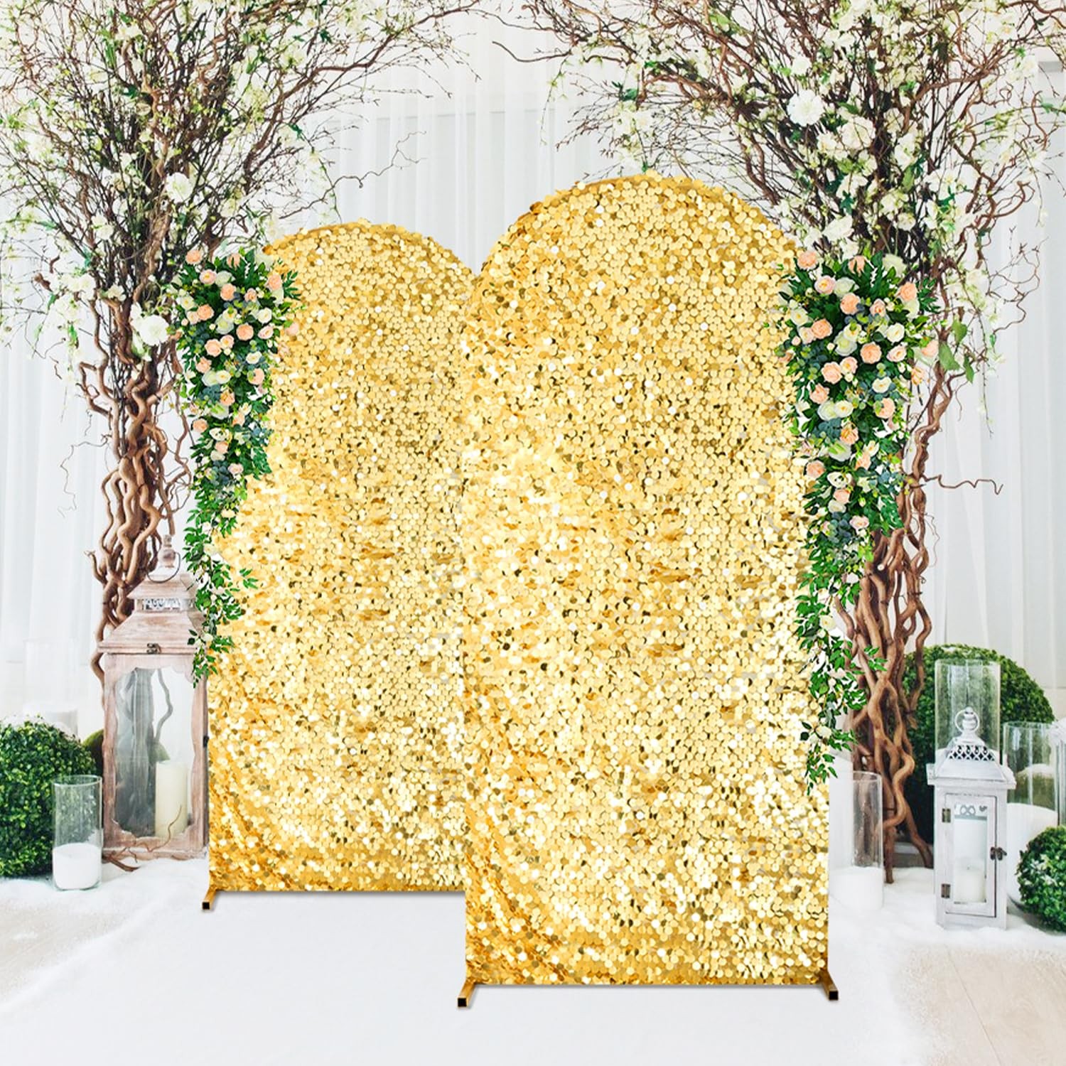 7.2 FT Bling Arch Backdrop Cover, Gold Sequin Wedding Arch Stand Cover, Round…