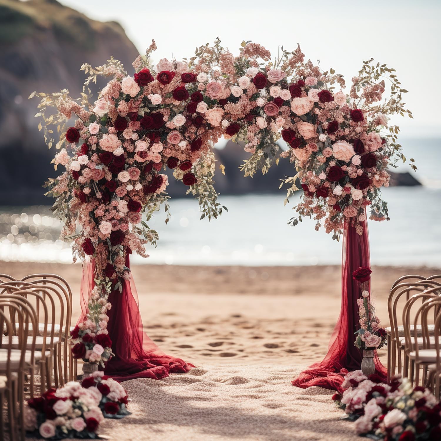 Burgundy Wedding Arch Draping Fabric Sheer Backdrop Curtain 28.7 Inch x 20FT