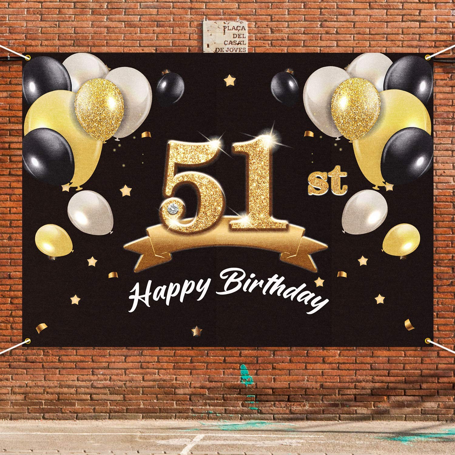 Happy 51st Birthday Banner Backdrop – 51 Birthday Party Decoration Supplies f…