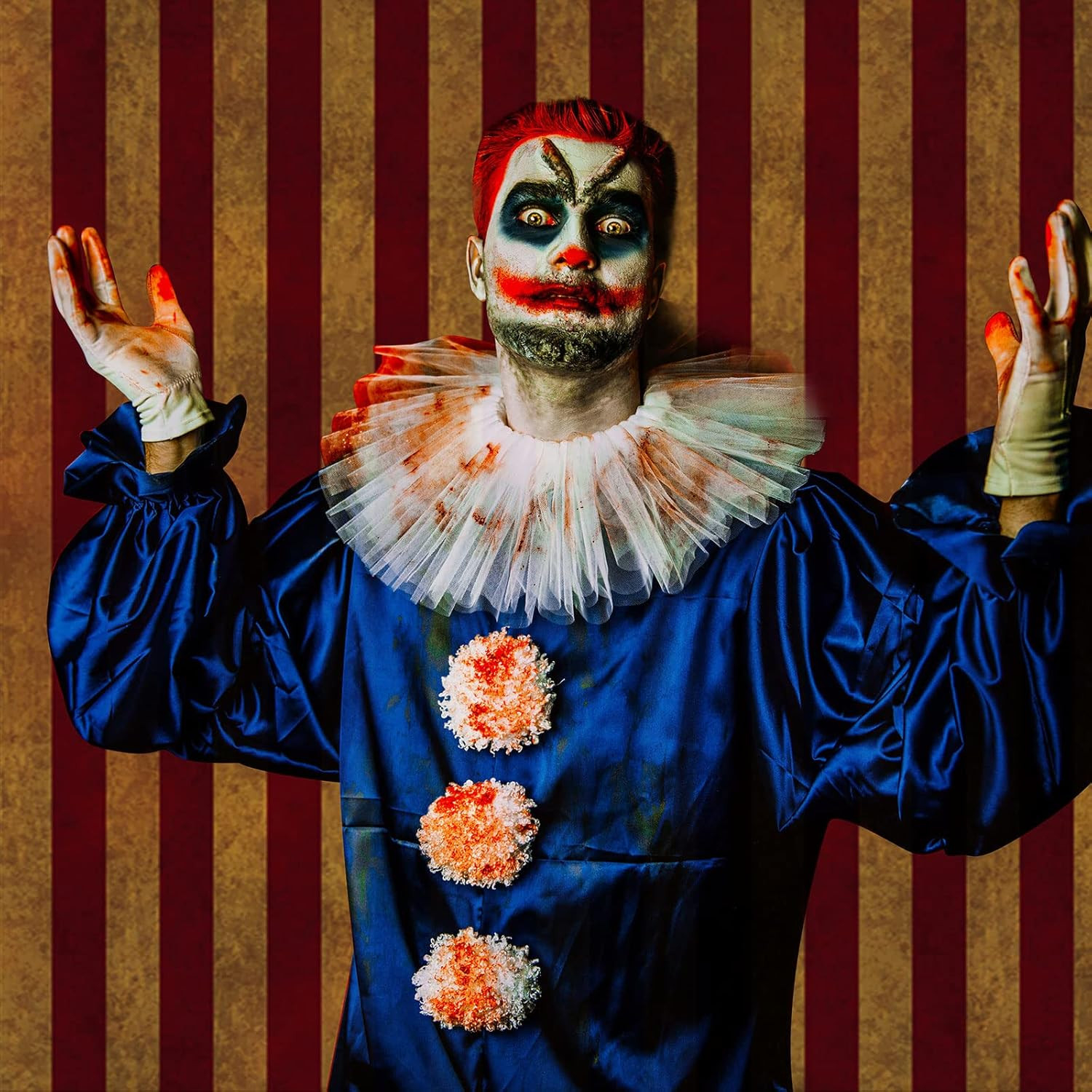 2 Pieces Halloween Creepy Carnival Backdrop for Horrible Bloody Circus Tent Evil