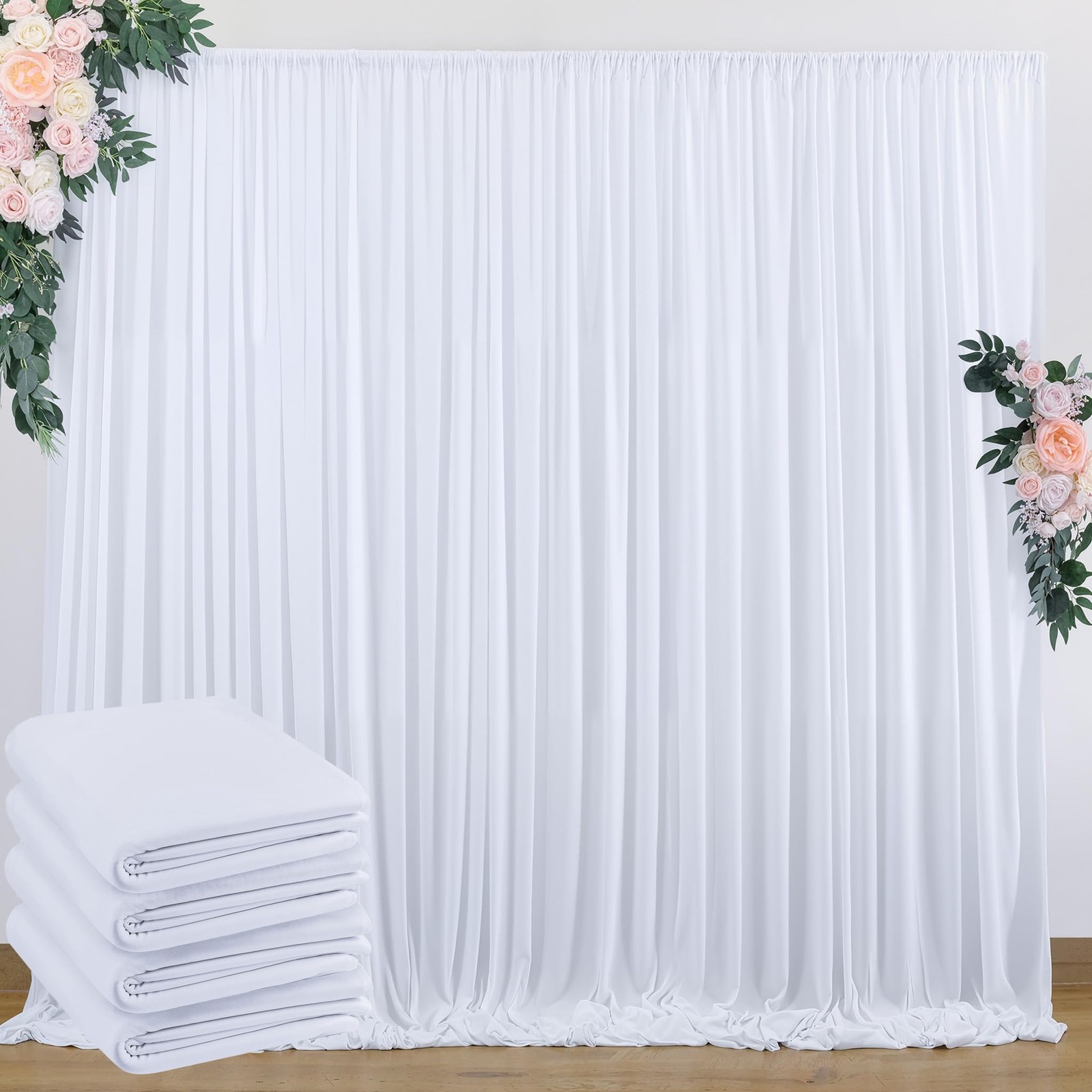 20 ft x 10 ft Wrinkle Free White Backdrop Curtain for Wedding Parties, Polyes…