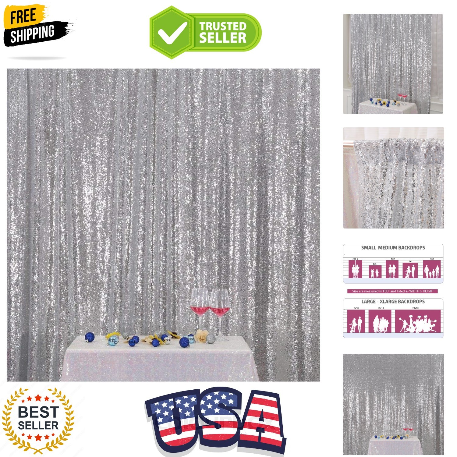 Silver Sequin Backdrop,7FT x 7FT Sequin Photography Backdrop Curtain for Part…