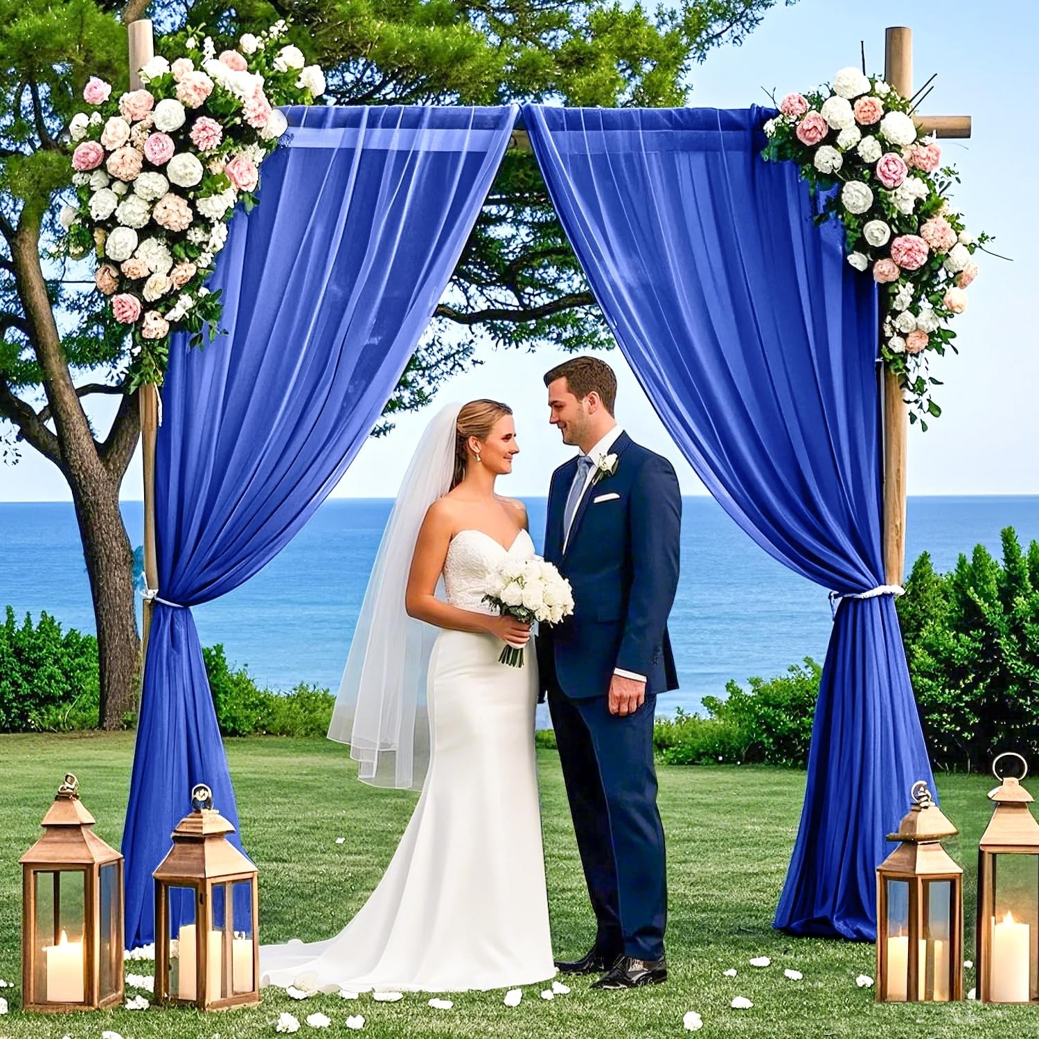 Royal Blue Chiffon Curtain Drapes 29×120 Inch 2 Panels Sheer Curtains Backdro…