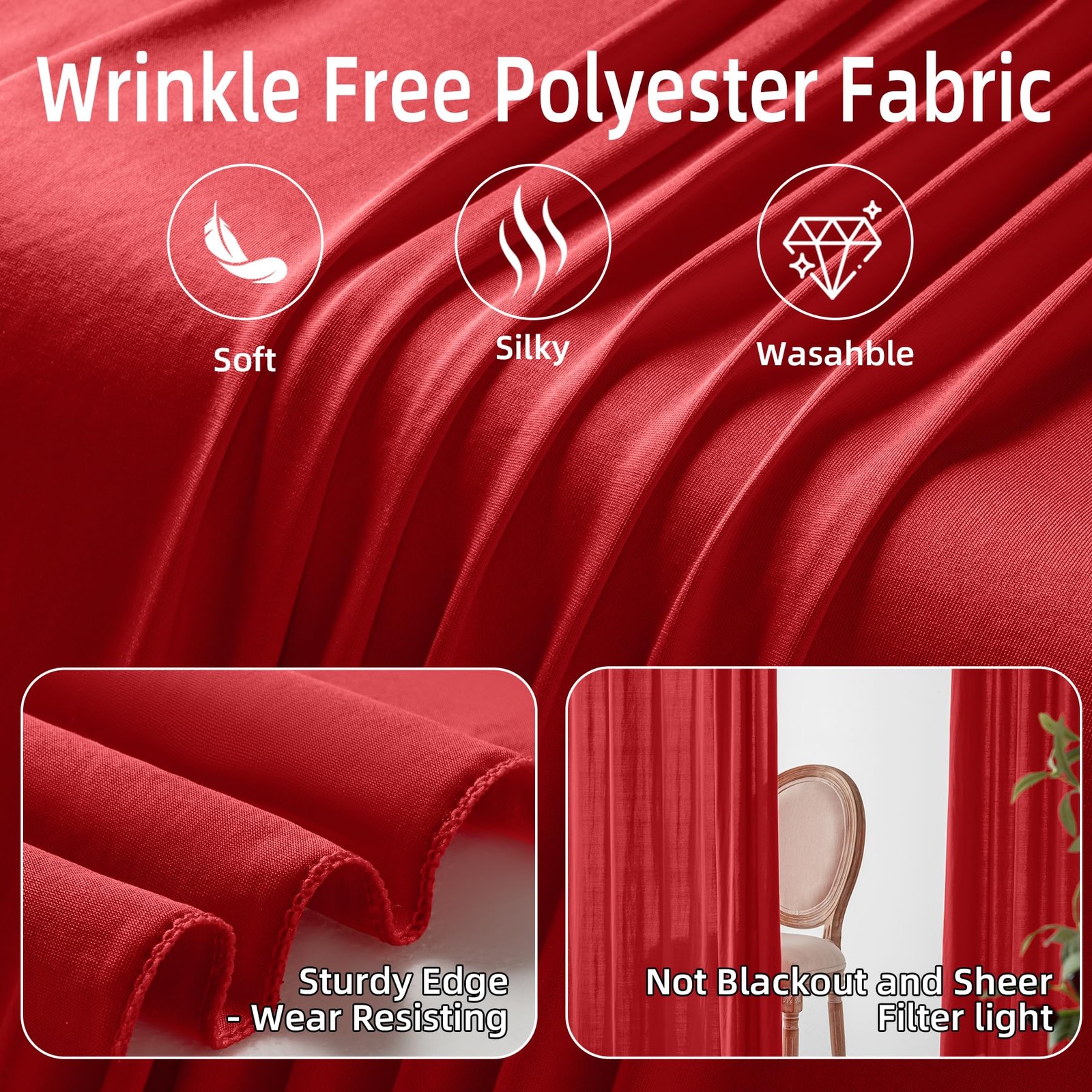 2 PCS 10×9 Ft Wrinkle Free Red Backdrop Curtains Parties Photo Drapes Fabric