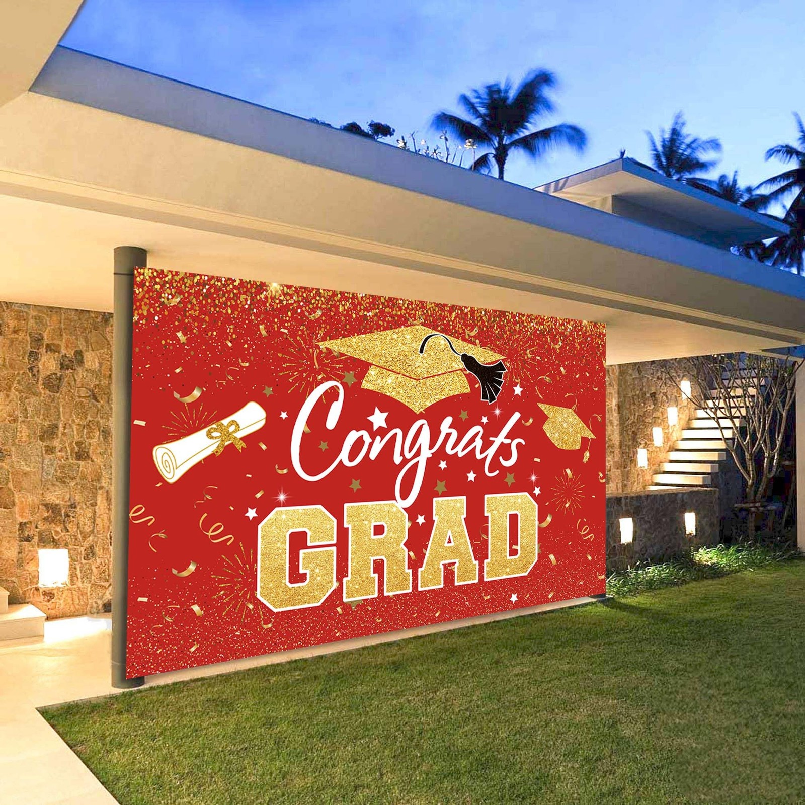 Graduation Party Decorations – Red Gold Congrats Grad Class of 2025 Backdrop …