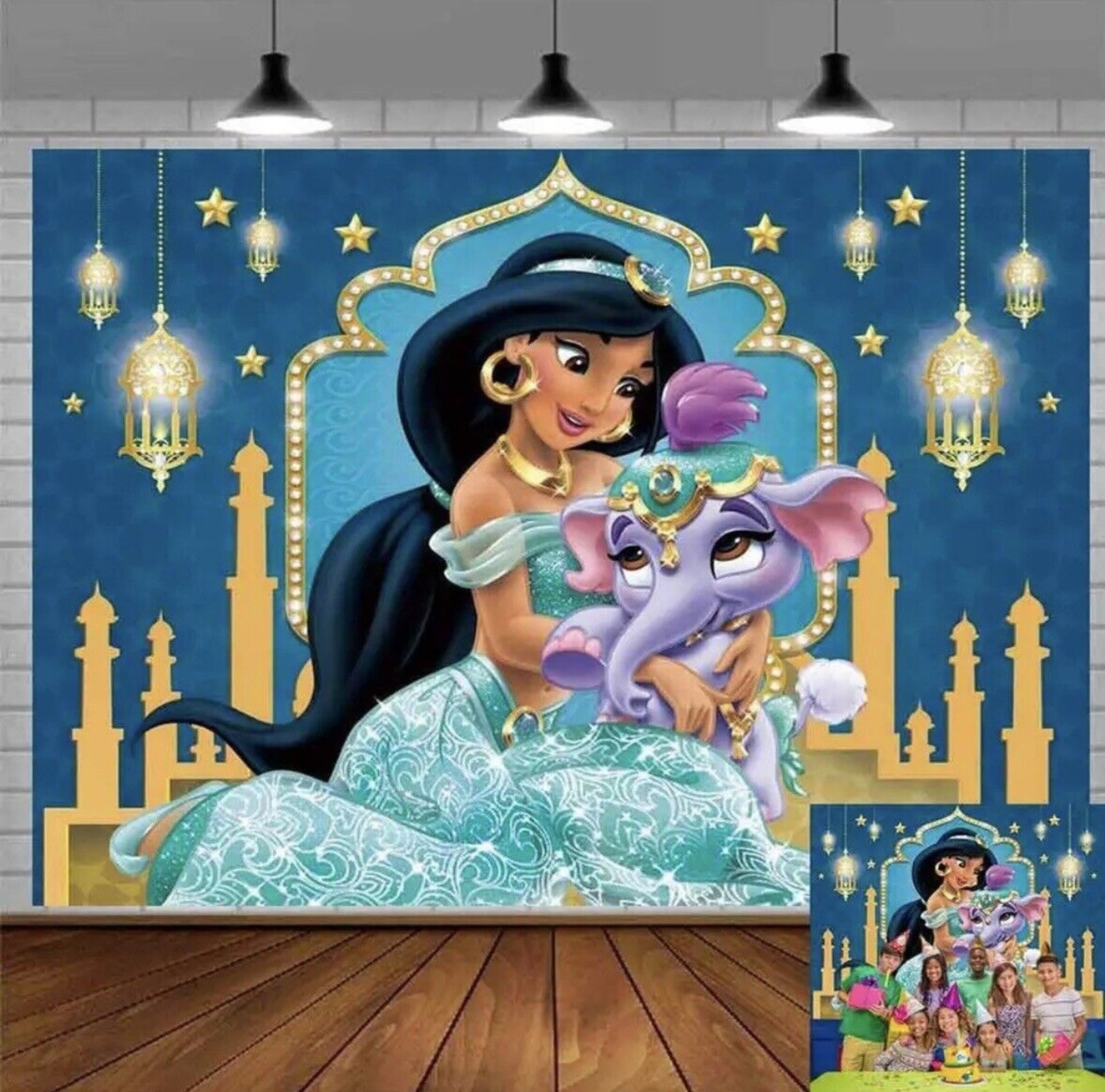 Disney Jasmine Birthday Backdrop Banner Princess Aladdin Party Photo Booth 7x5ft