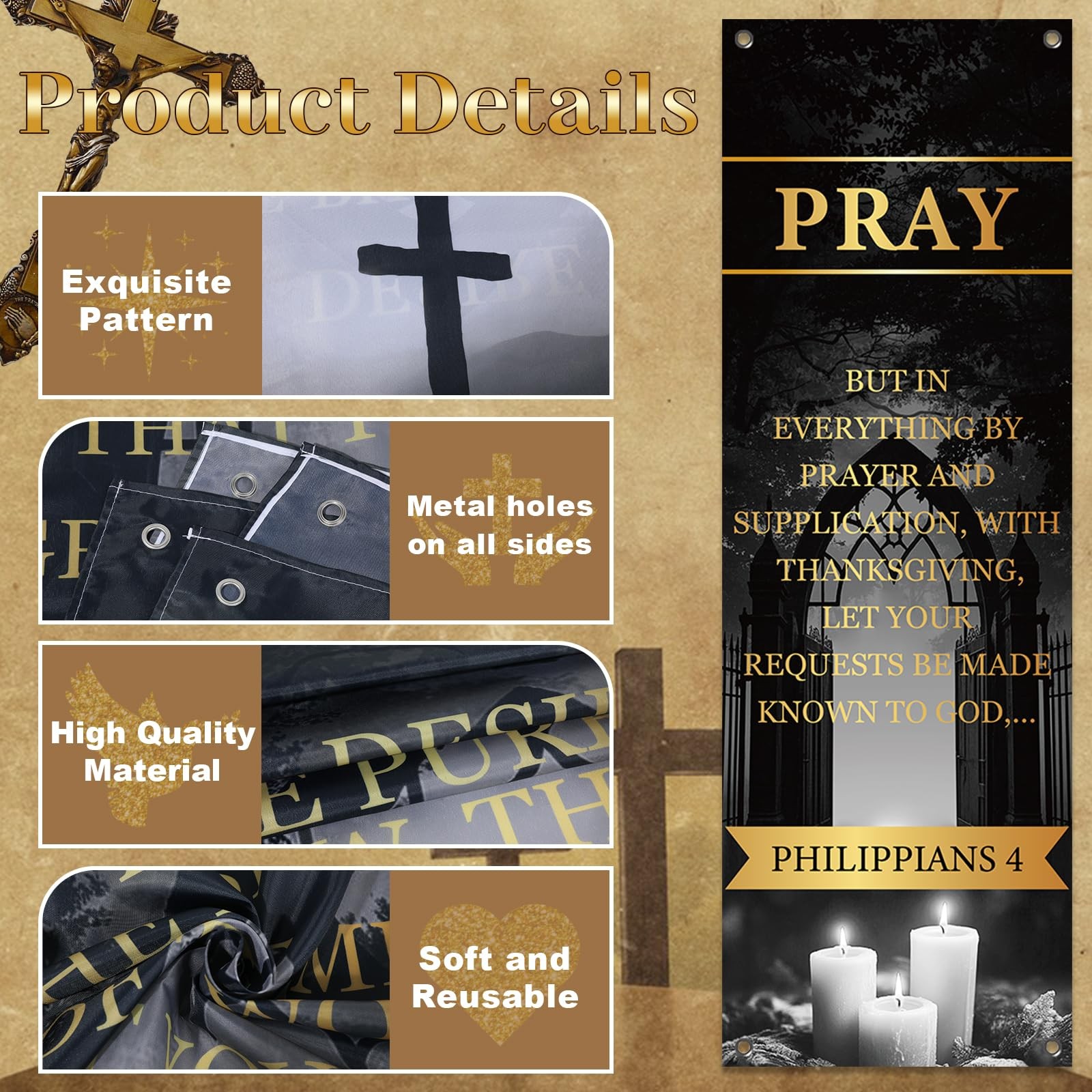 4Pcs Church Banners for Sanctuary Wall Welcome Religious Banners Hanging Back…