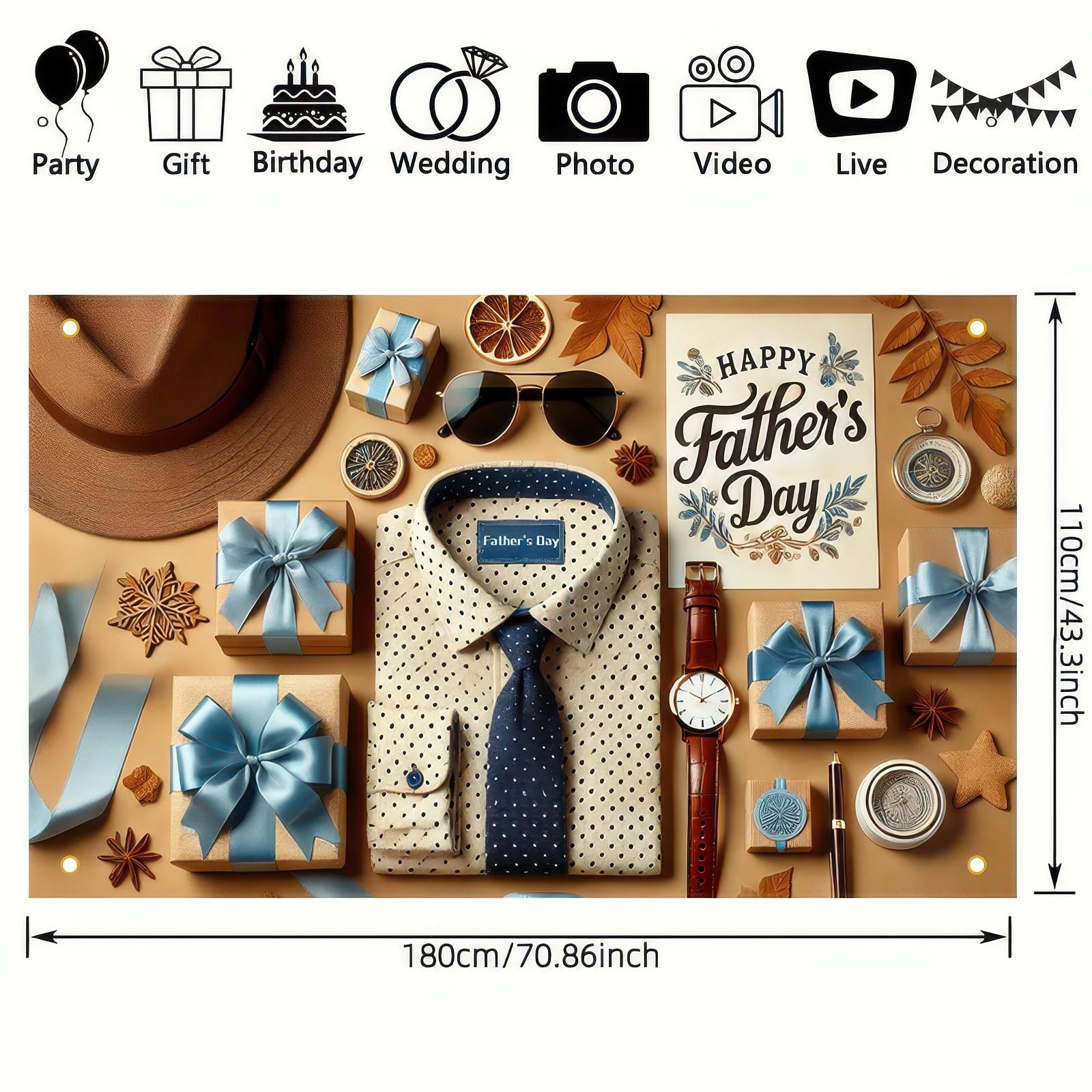 Fathers Day Suit Tie Backdrop Banner 71 x 43 Inch I Iove Dad Decoration Banner H