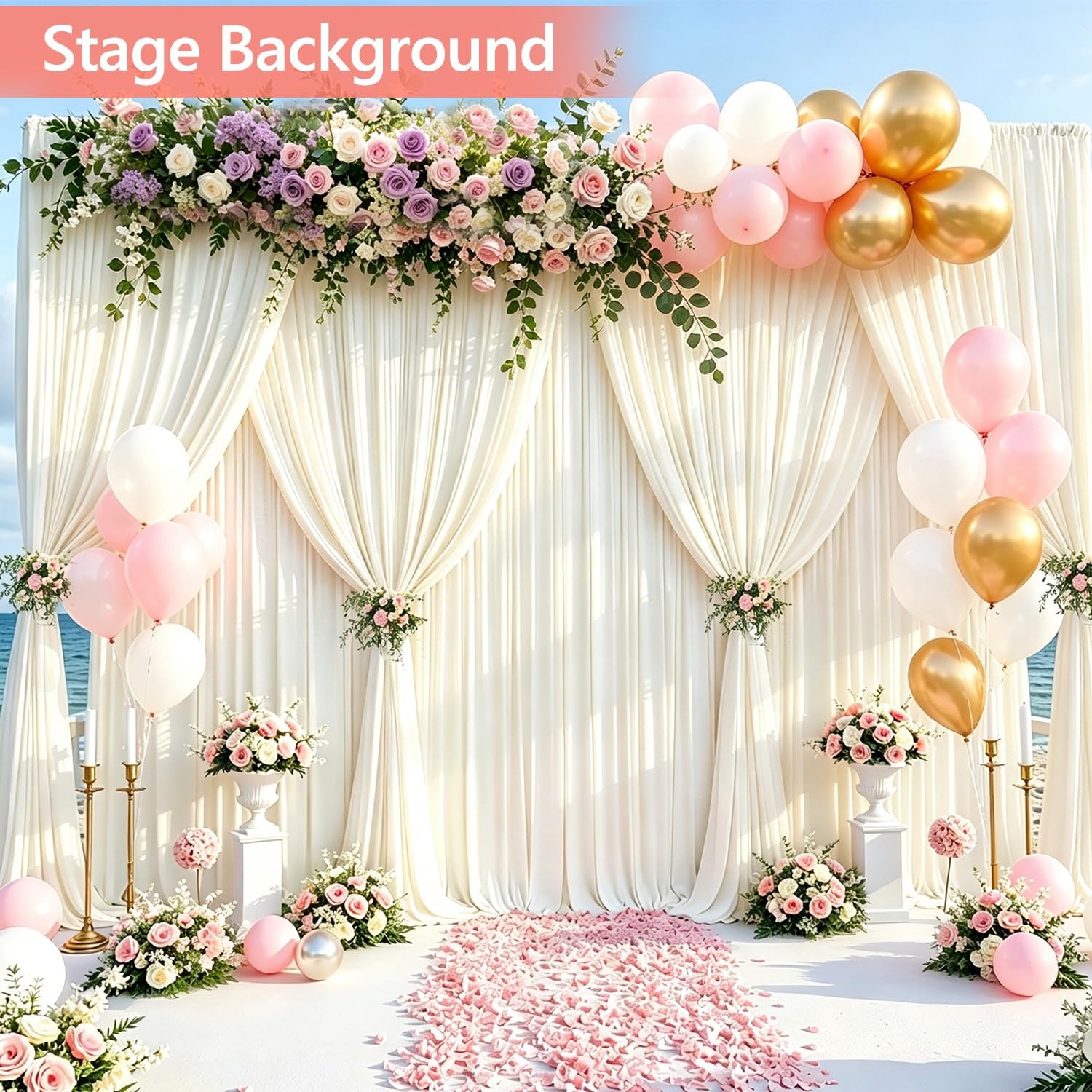 2 PCS 5x10ft Ivory Backdrop Curtains Wrinkle Free Photo Drapes Beige Cloth