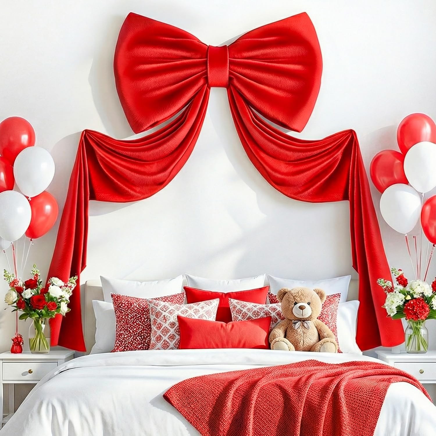 Giant Red Bow Decoration Long Ribbon 75×23 Inch Velvet Large Backdrop Decor