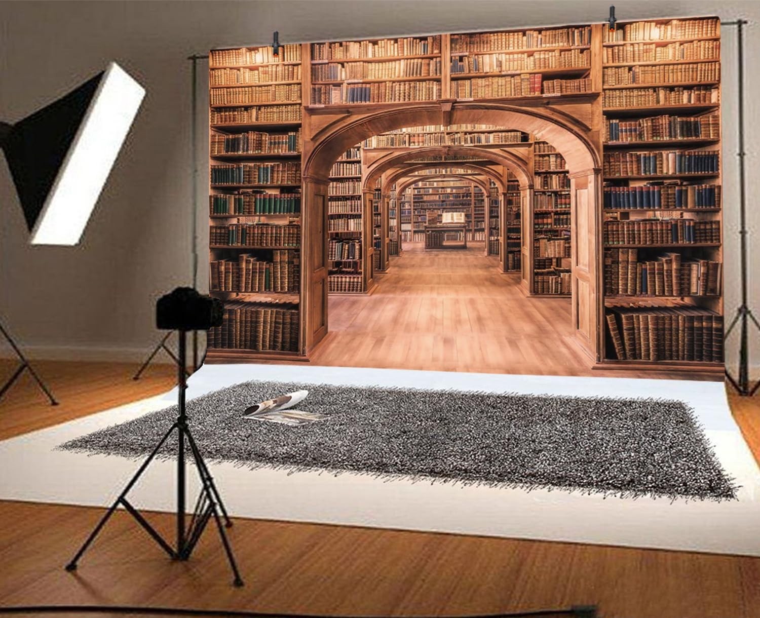 8x6ft Vintage Bookshelf Backdrop – Antique Bookcase Photography Background for E