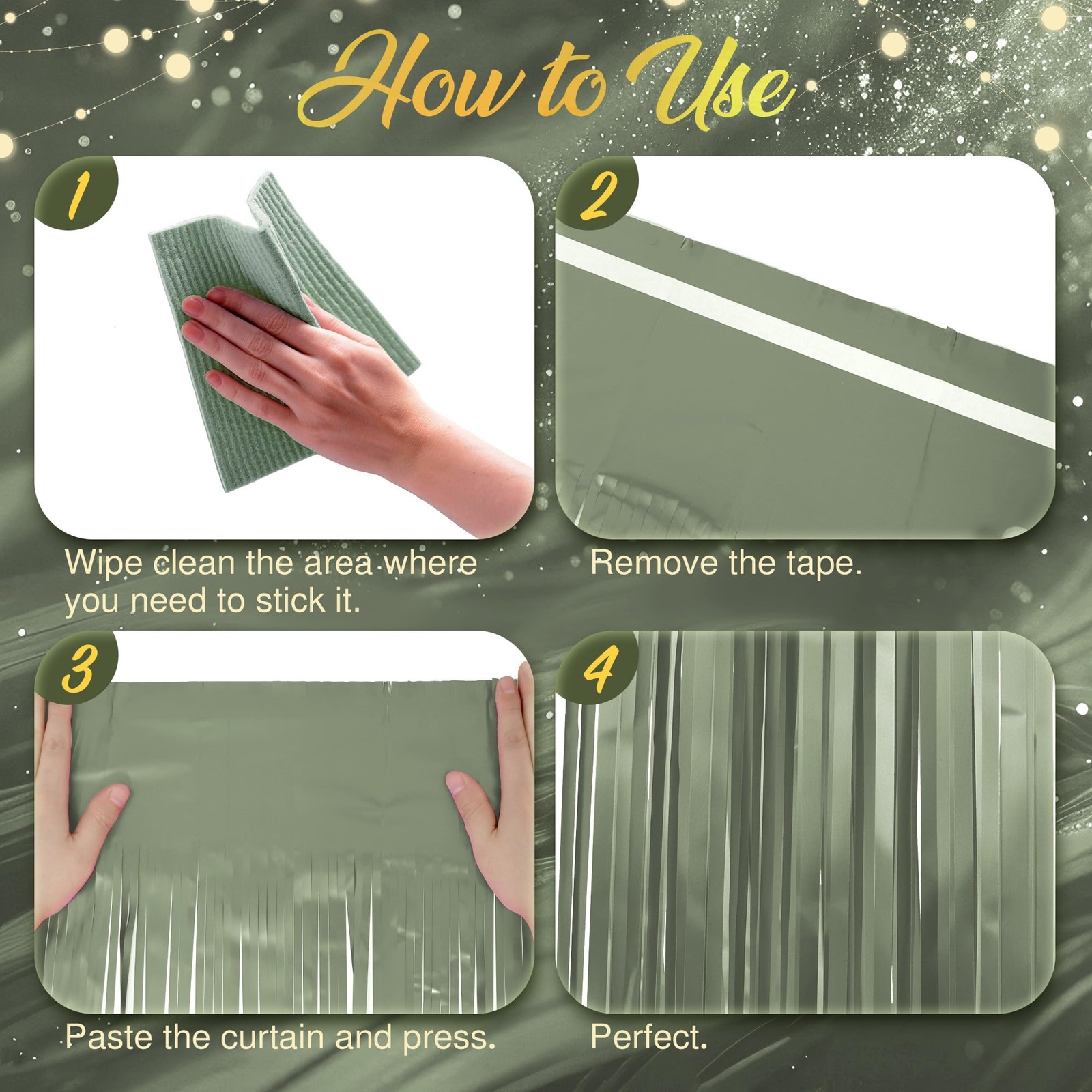 Lime Green Fringe Backdrop 3.2×8.2ft Metallic Foil Tinsel Door Streamers 2 PCS