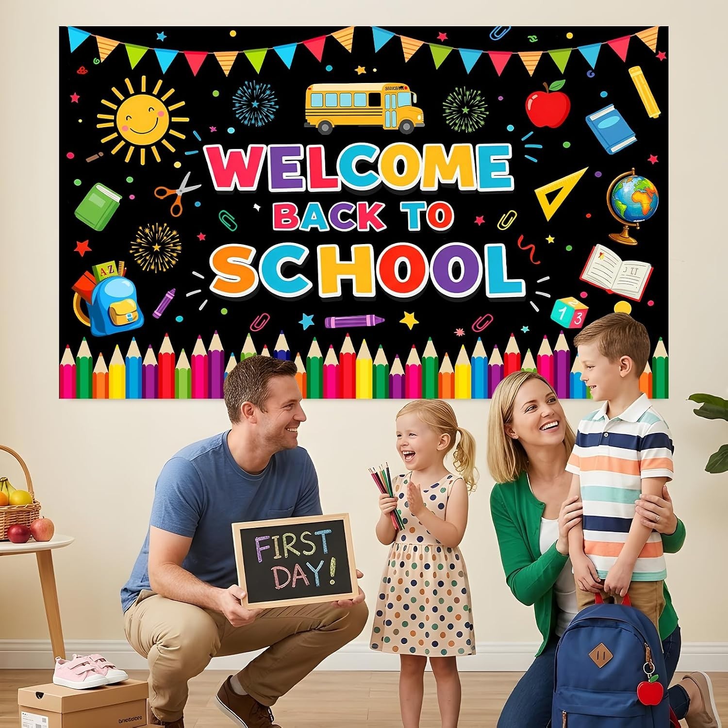 Colorful 5.9×3.6ft Back to School Banner Backdrop – Perfect for Celebrations