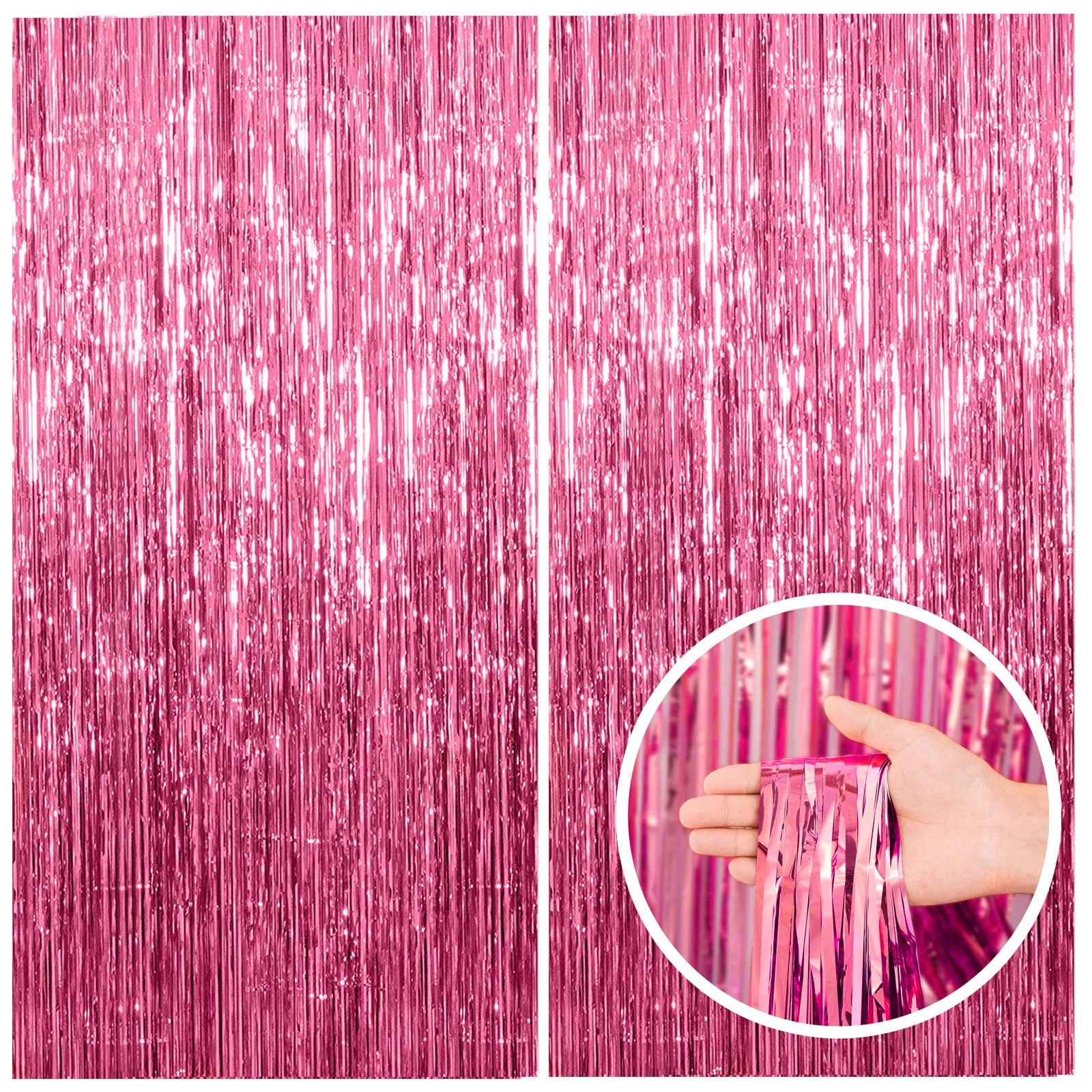 2 Pack Pink Backdrop Party Decorations Tinsel Curtain Party Backdrop Foil Fri…